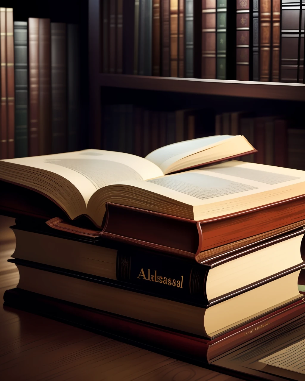Incredibly detailed illustrations of books, with realistic textures and colors. Masterpiece quality. Ultra-high resolution. Various book genres, from classic to contemporary. Focus on the intricate details of the books, from the covers to the pages. Dynamic angles, shadows, and lighting to highlight the beauty of the books.