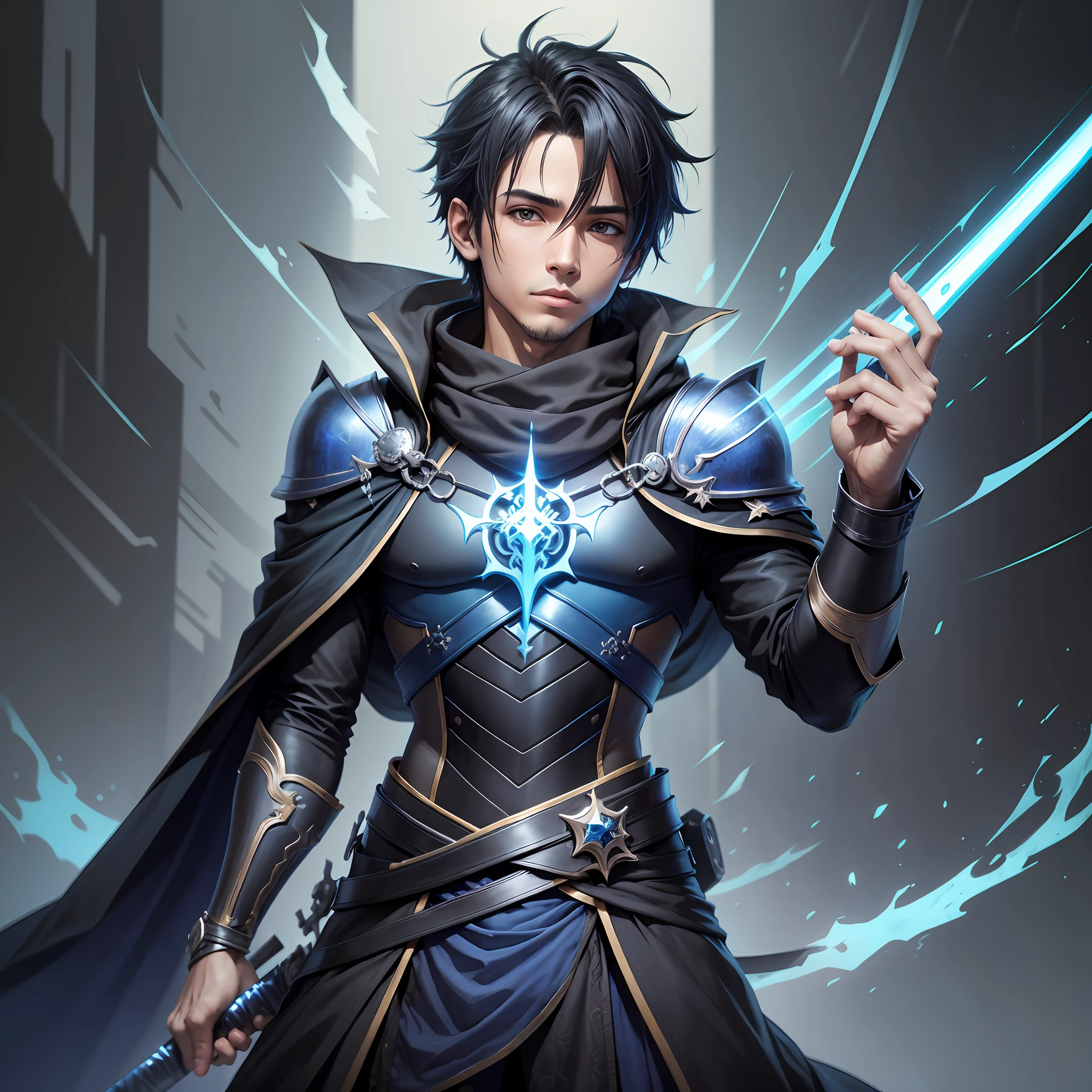 Kirito, 1menino, hiper resol, rico em detalhes, roupa negra com detalhes em azul escuro, tracing the whole body, head to toe, Villain pose holding a long black sword, fundo escuro, cabelo preto, espadachim, ampliado, (masculino 17), poderoso, roupa cobrindo corpo inteiro, --auto --s2