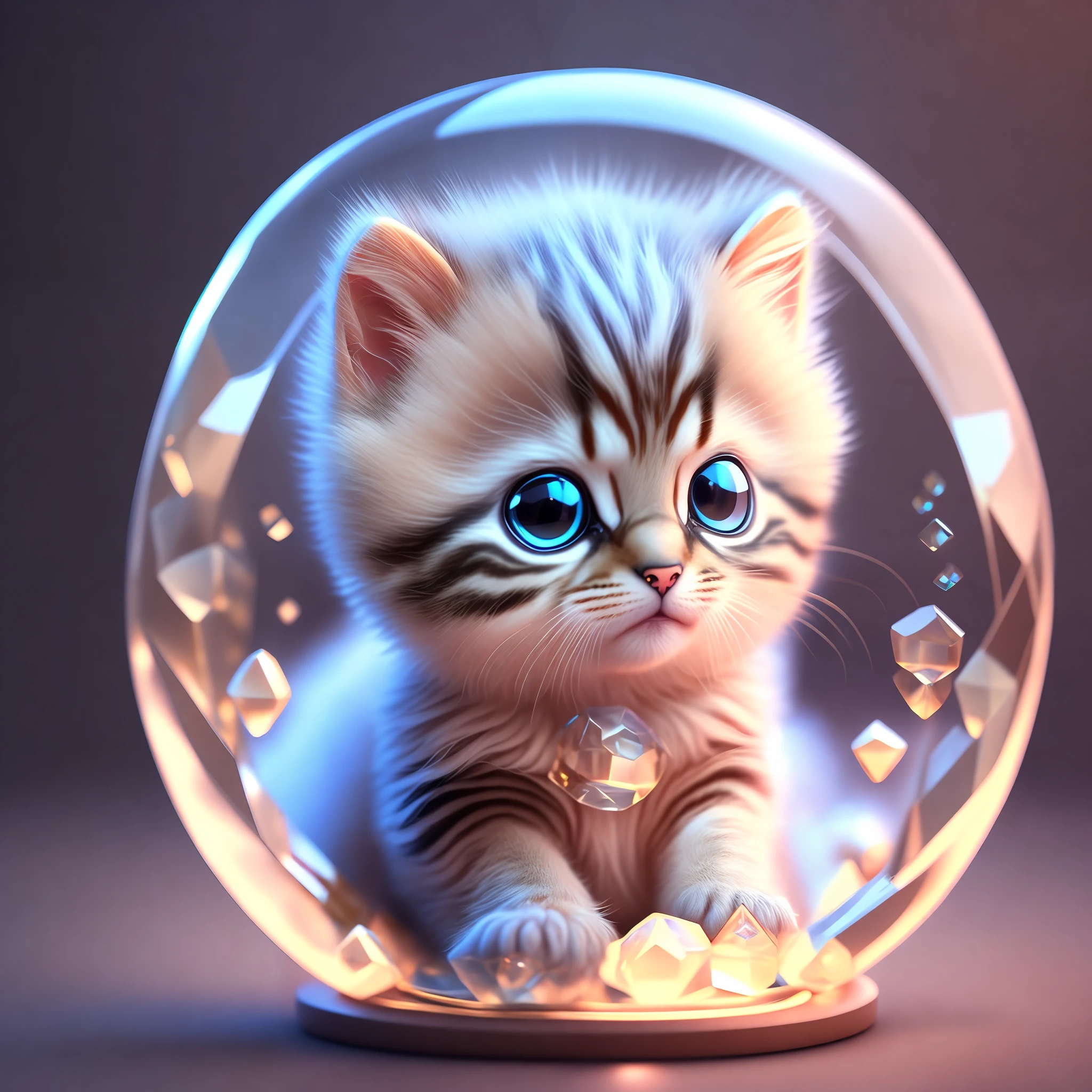 An adorable kitten cute  kitten made of crystal ball with low poly eye highly detailed intricate concept art trend artstation 8k