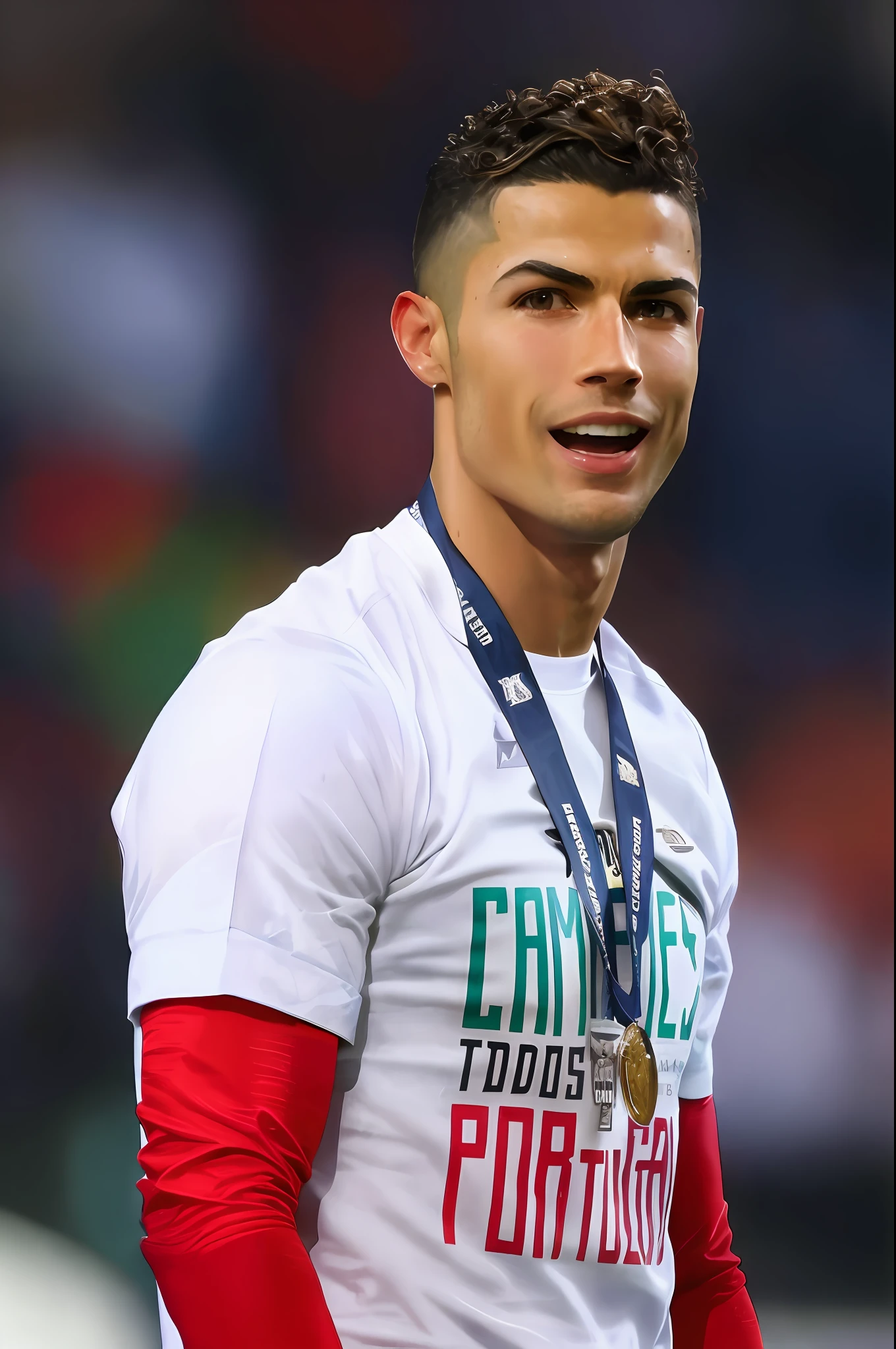 arafed man with a medal and a medal around his neck, O jogador de futebol Cristiano Ronaldo, cristiano ronaldo, Retrato de Cristiano Ronaldo, Ronaldo Luis Nazario de Lima, cristiano ronaldo as batman, Cristiano Ronaldo como Papa, Ronaldo Phenomenon, Ronaldo Luis Nazario da Lima, Espanha Rodriguez, sorriso orgulhoso, olhar orgulhoso, olhar orgulhoso, parecendo feliz, Scott Buoncristiano