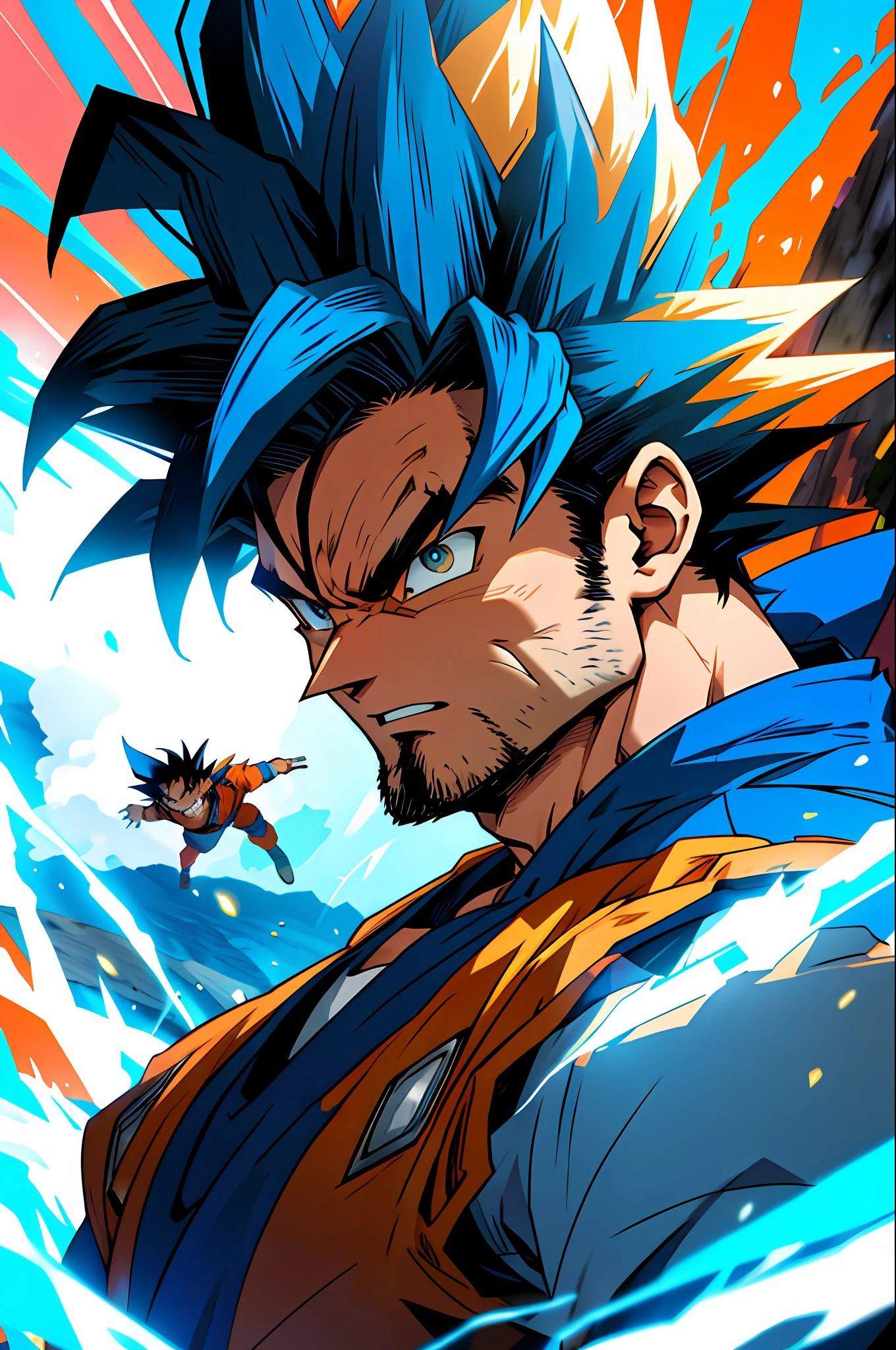 Goku como supersayajin blue, With Wolverine's head, by marvel
