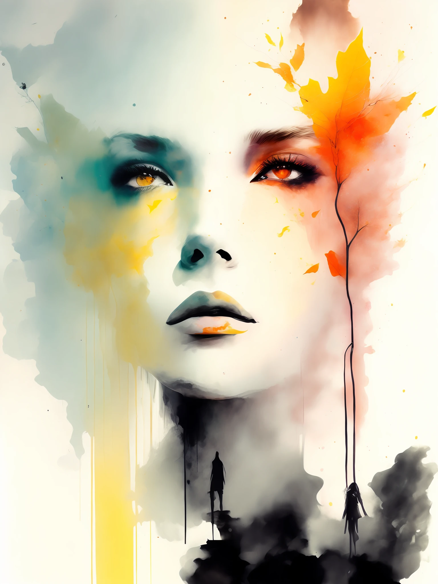 a woman by agnes cecile, luminous design, pastel colours, ink drips, autumn lights
