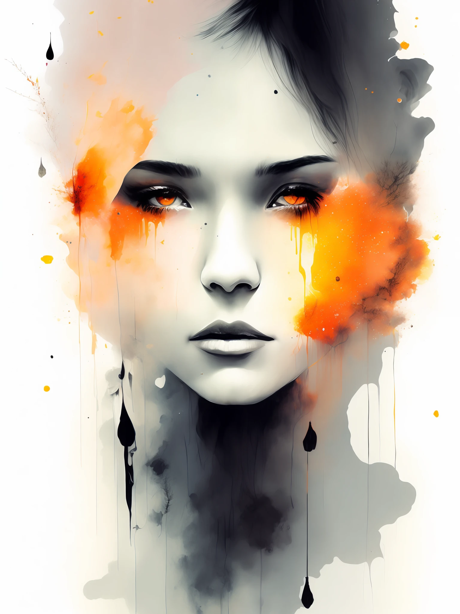 a woman by agnes cecile, luminous design, pastel colours, ink drips, autumn lights
