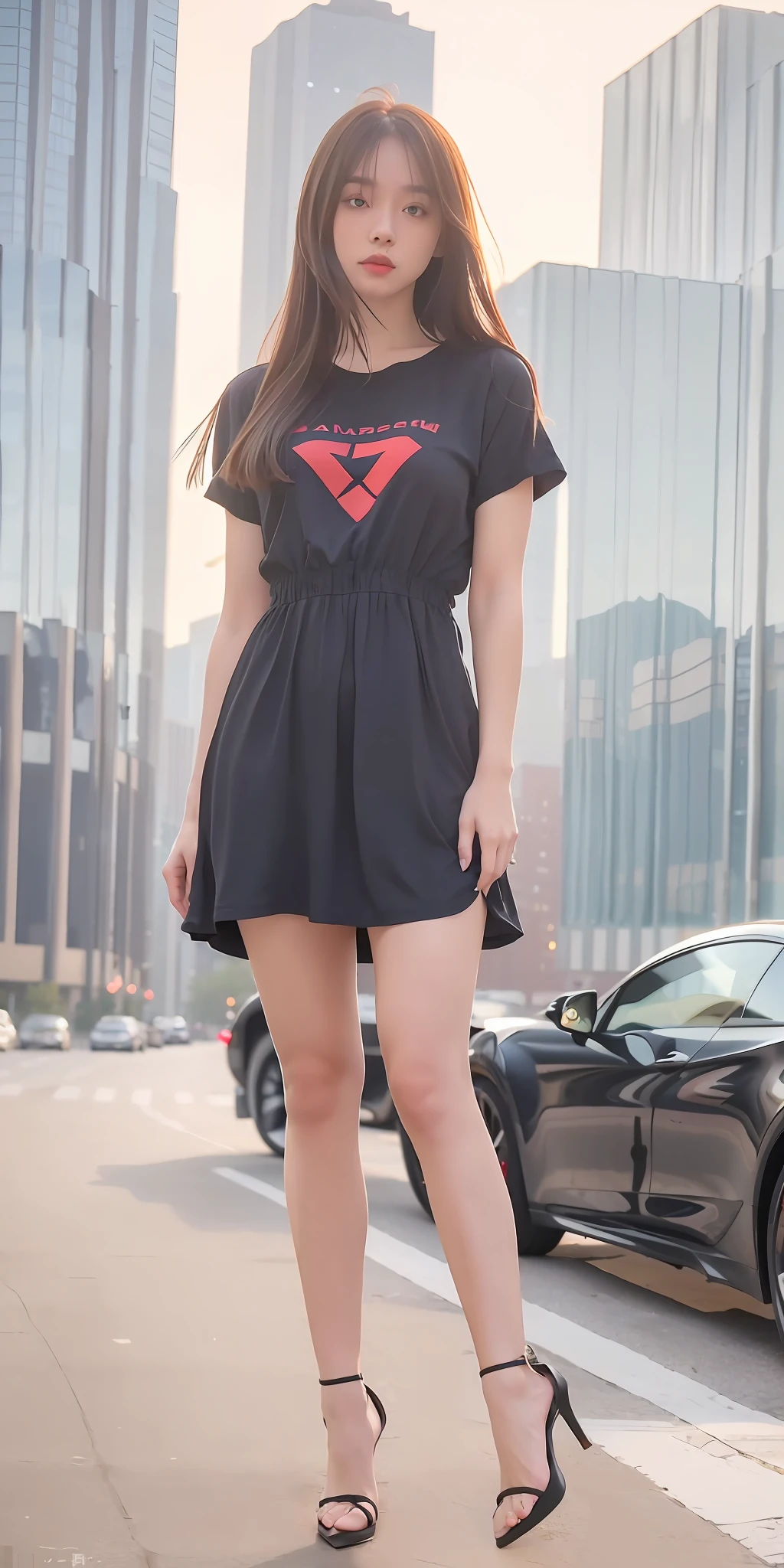 mix4, 20d, solo, long_hair, shirt, dress, high_heels, full_body, look_at_viewer, (8k, RAW photo, best quality, mastery:1.2), (realistic, photo-realistic:1.37), professional lighting, photon mapping, light energy transfer, physically based rendering,