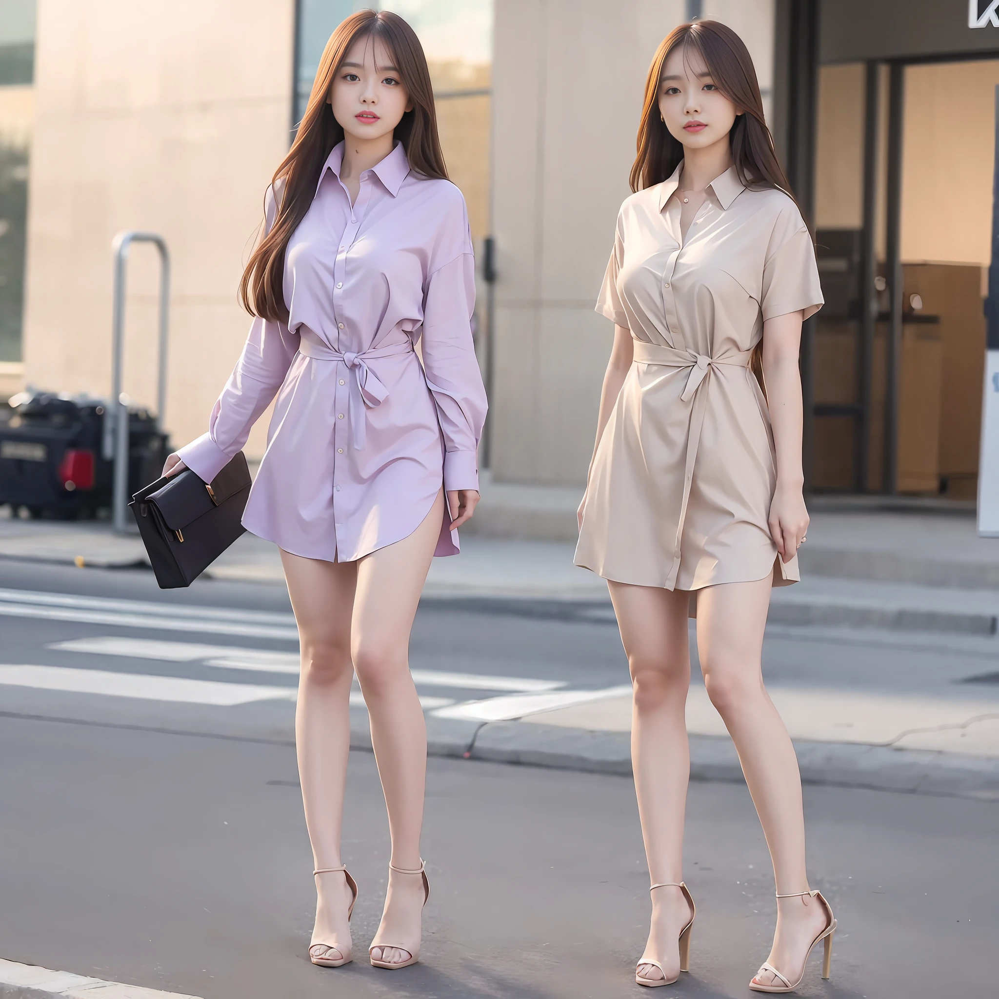 mix4, 20d, solo, long_hair, shirt, dress, high_heels, full_body, look_at_viewer, (8k, RAW photo, best quality, mastery:1.2), (realistic, photo-realistic:1.37), professional lighting, photon mapping, light energy transfer, physically based rendering,