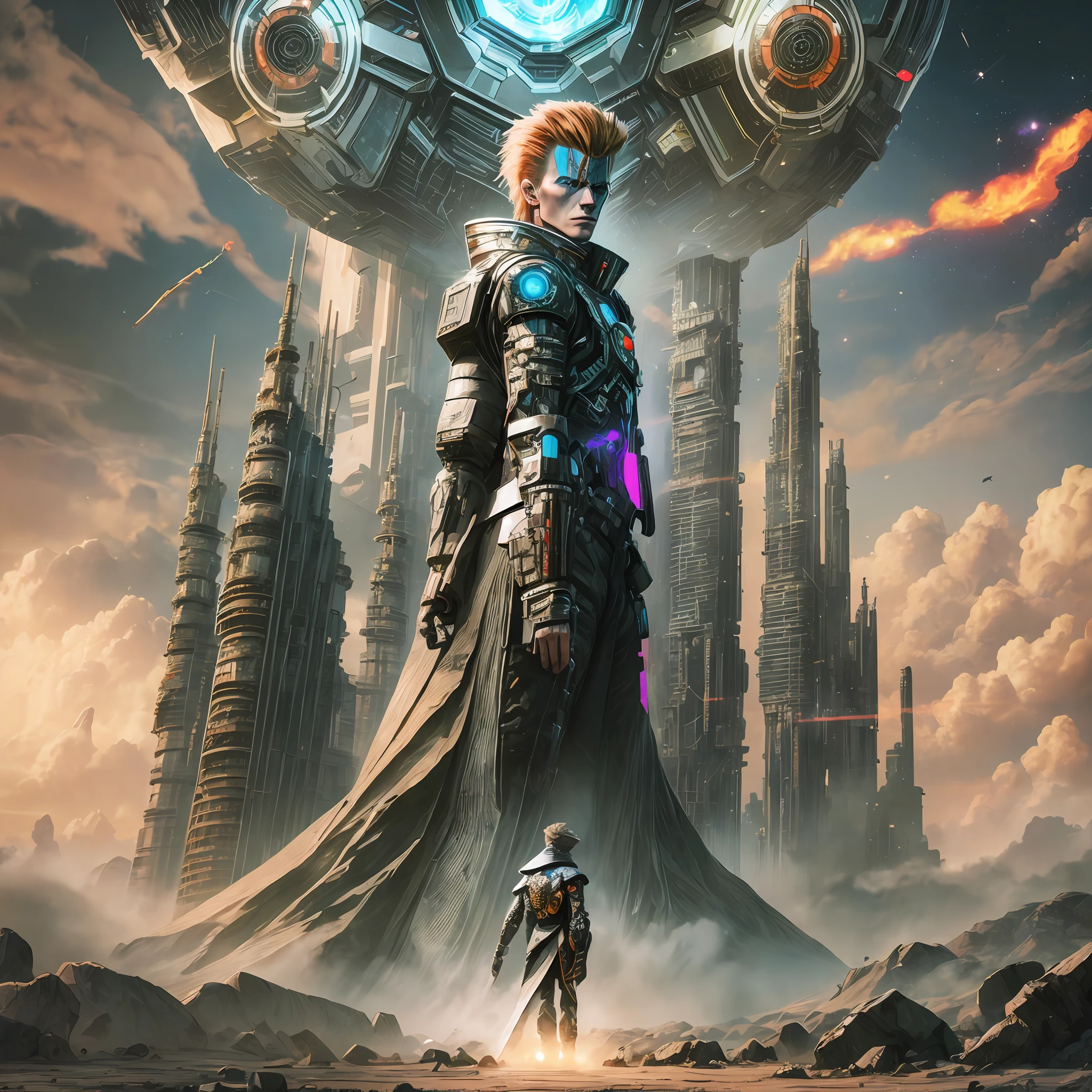 David Bowie, Cyberpunk, sci-fi, space opera, sci-fantasy, epic musical, cosmic rock n roll, journey --auto --s2