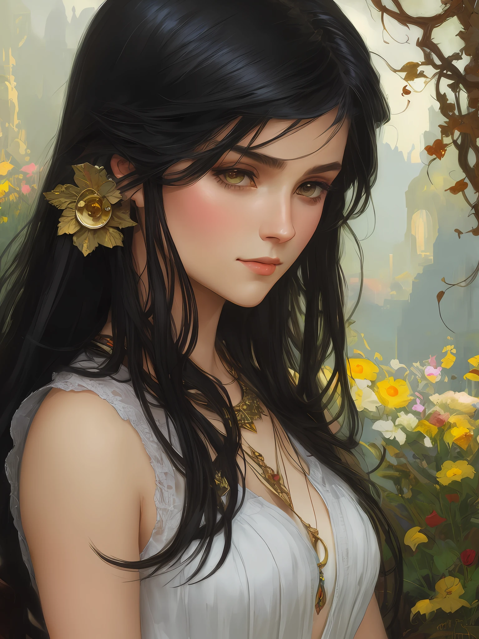 Fechamento altamente detalhado-even wallpaper of beautiful age woman with black hair wearing a black knitted outfit, Cicatrizes, rosto triste, olhos cinzentos escuros, cabelos curtos, tears on The face, goth style, darkness, muito detalhado, realistic, Direction: Stanley Artgerm Lau, Greg Rutkowski, Thomas Kindkade, Alphonse Mucha, Loish, Normando