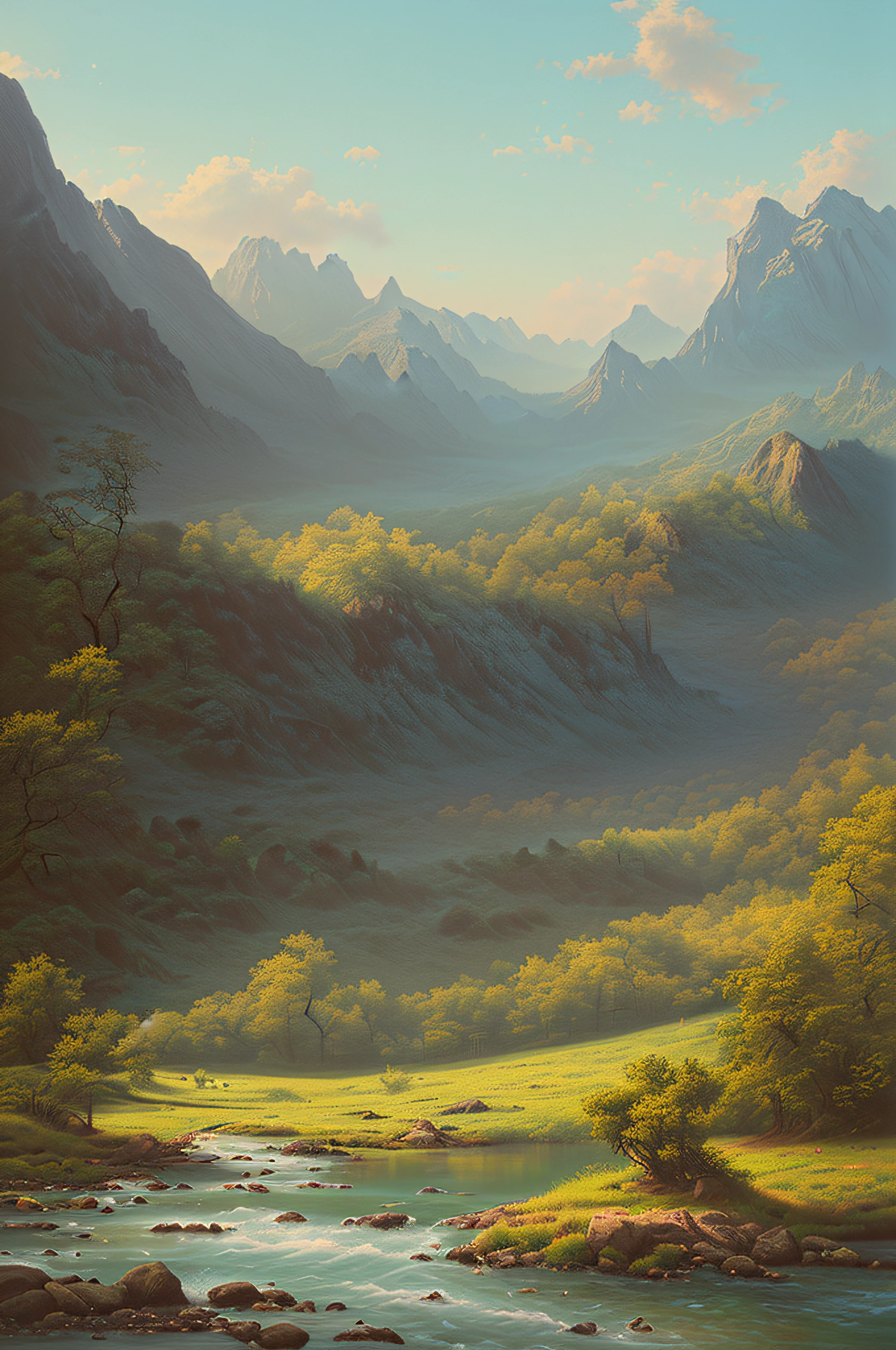 Stunning pastel landscape painting , masterpiece, trending on cgsociety, 4k, 8k, HD, [artstation:1], Concept-Art, highly detailed, sharp focus, [subsurface scattering:1], art by Gabriel Lekegian and Abbas