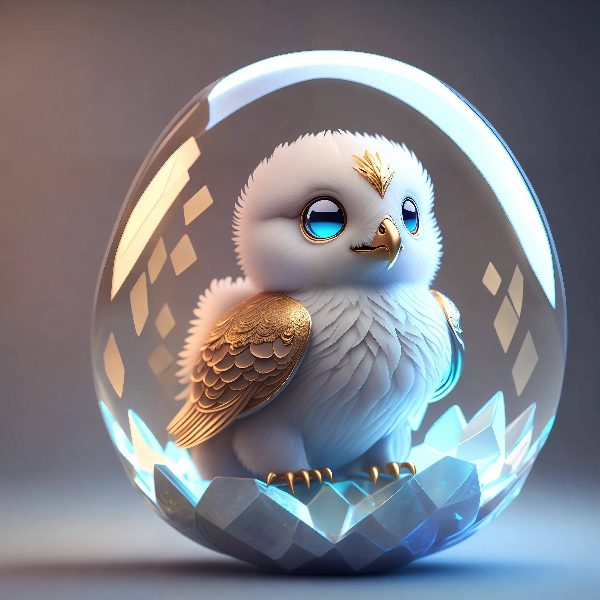 An adorable griffin cute griffin inside a crystal egg with low poly eye highly detailed intricate concept art trend artstation 8k