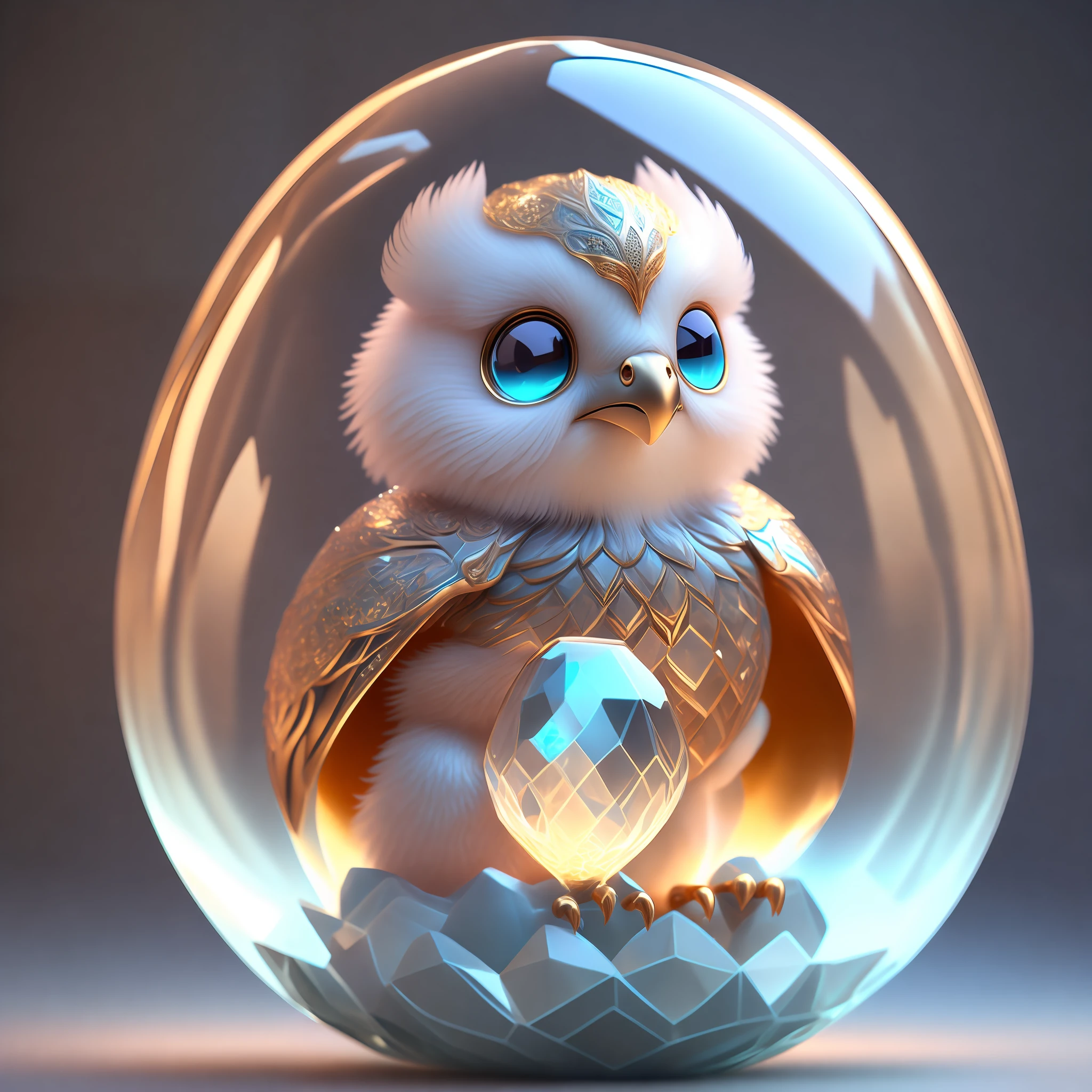 An adorable griffin cute baby griffin inside a crystal egg with low poly eye highly detailed intricate concept art trend artstation 8k