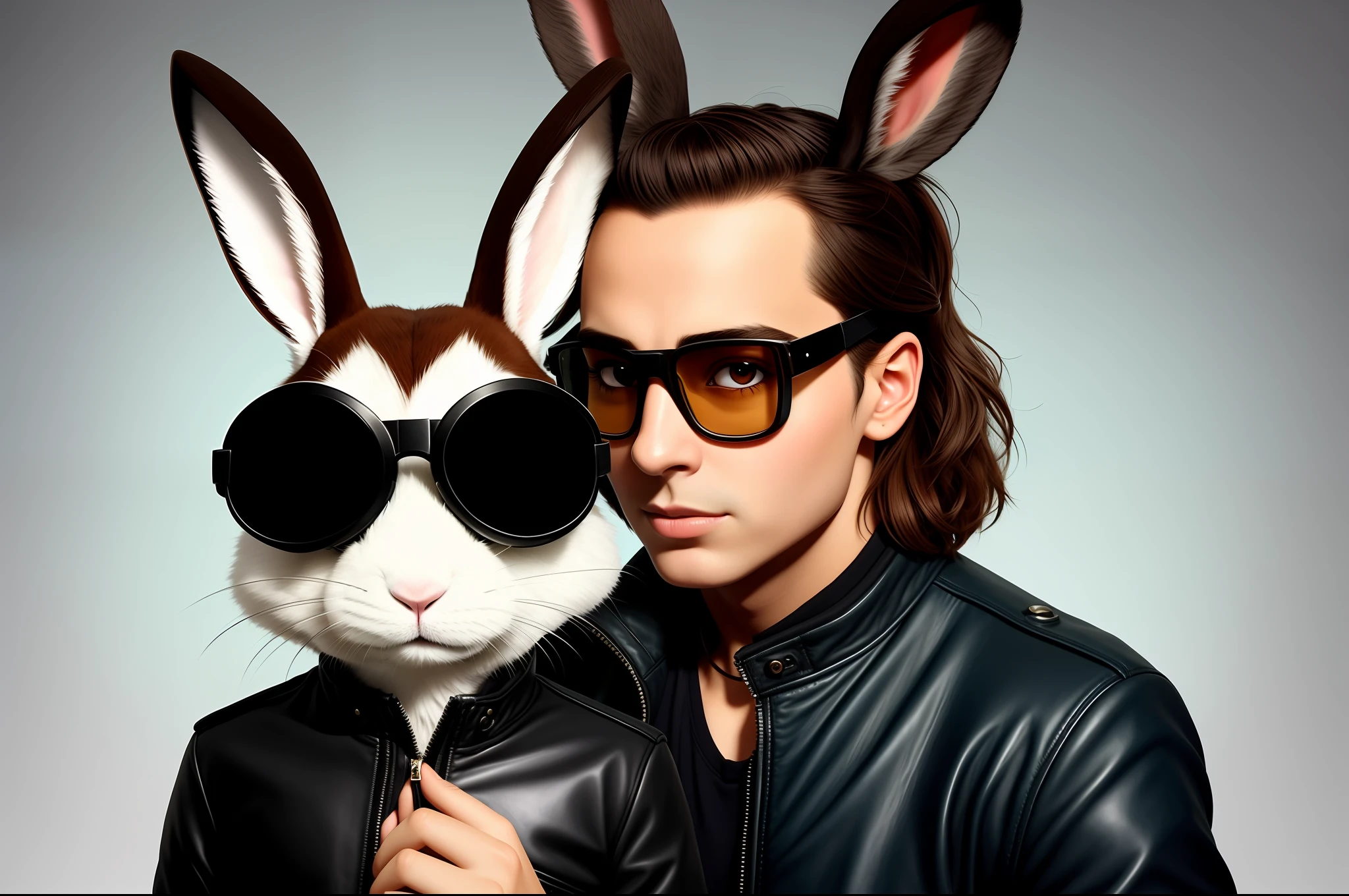 arafed rabbit wearing a leather jacket and goggles, Rabbt_personagem,, anthropomorphic rabbit, Wojtek FUS, hyper real render, cute anthropomorphic bunny, arte do personagem do motor irreal, arte conceitual hiperrealista, arte conceitual ultra realista, arte conceitual fotorrealista, arte conceitual ultrarrealista, Coelho, Retrato de um Bugs Bunny