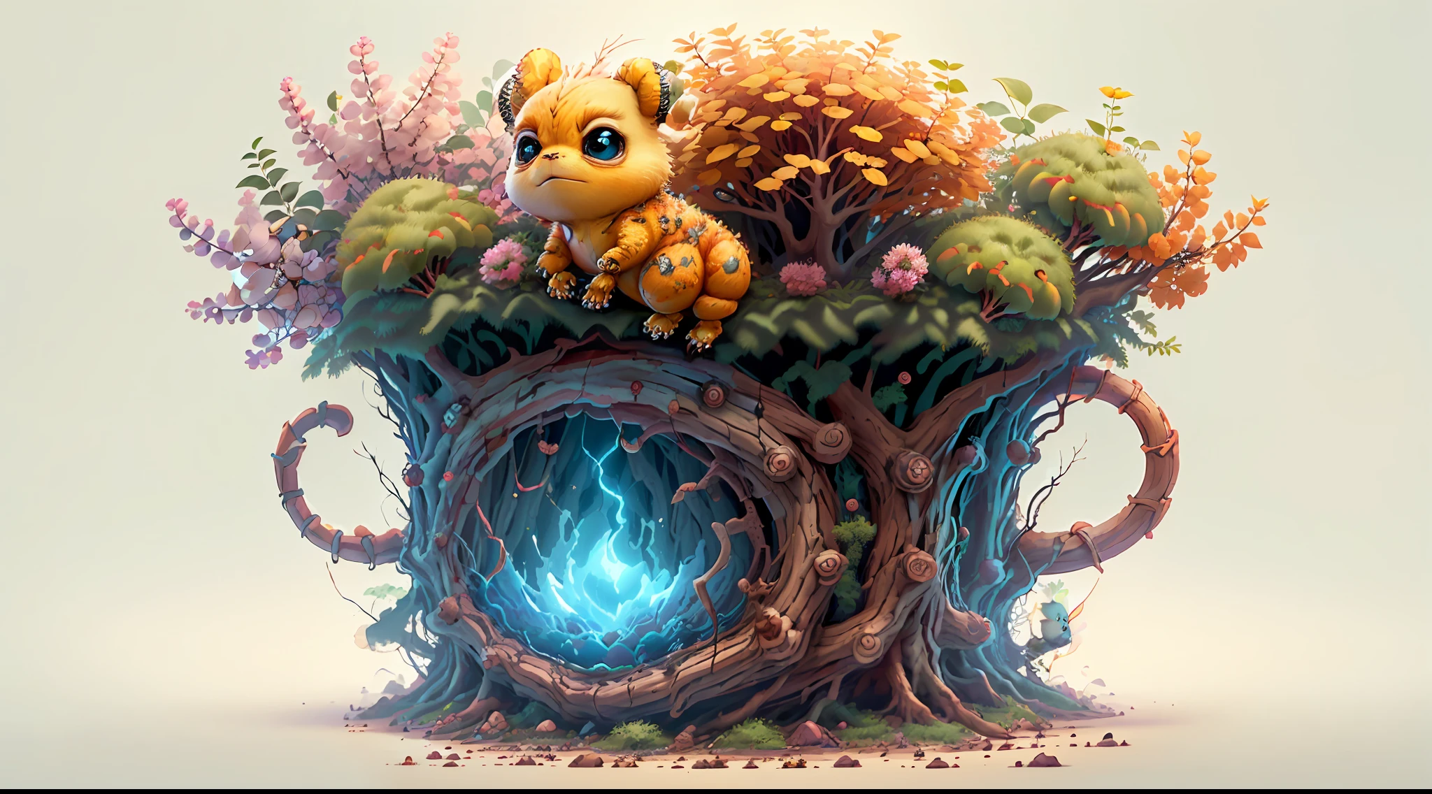 (extremely cute and delicate CG illustration, ultra-detailed and ultra-high quality), best illumination, best shadow, an extremely cute and adorable cu73cre4ture (agama), with big round eyes and a small cute mouth, small horns on its head, vibrant and vivid colors, dynamic angle, dynamic pose, floating, in a magical and enchanting place, with lush vegetation and vibrant flowers.