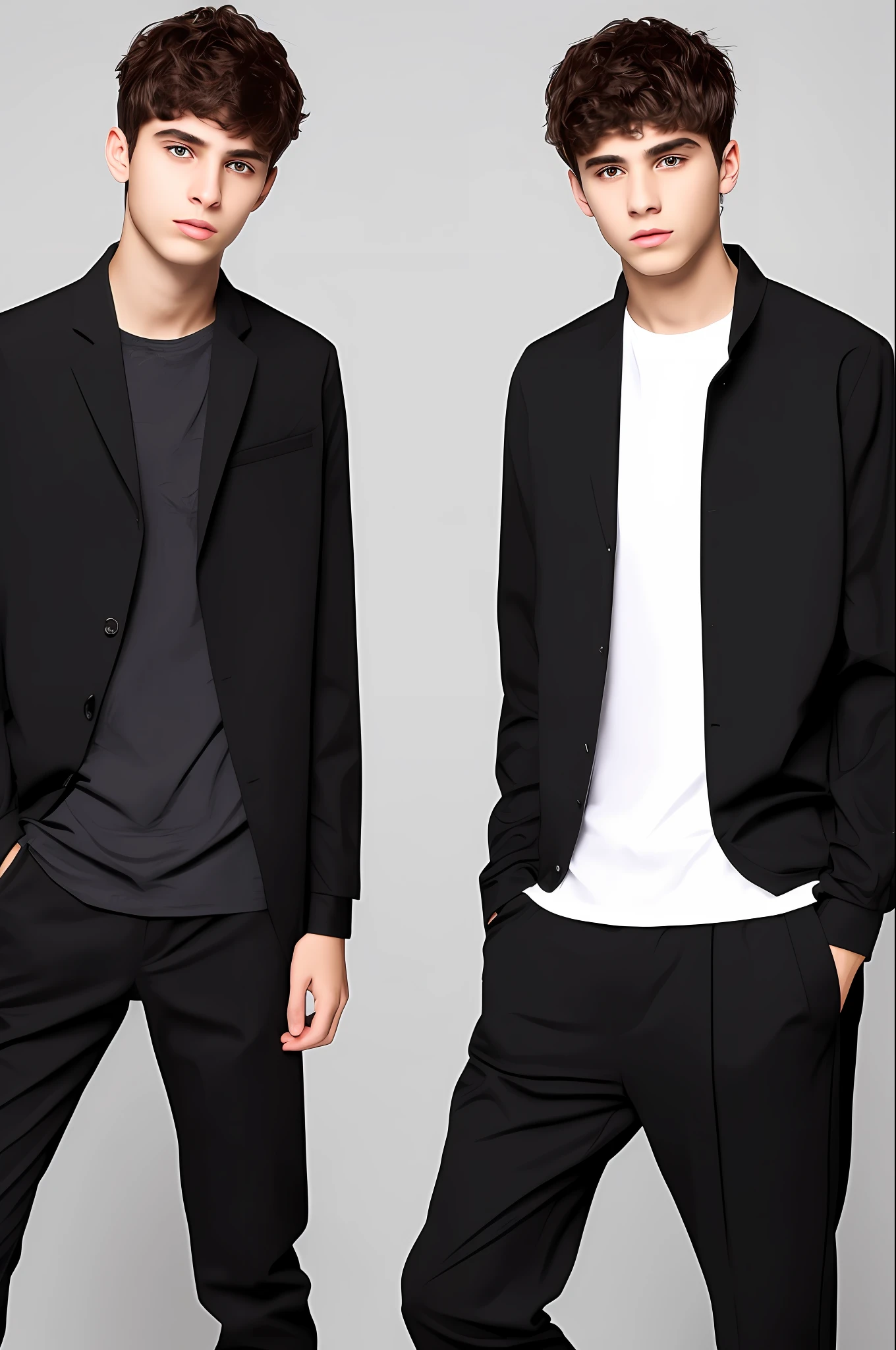 18-year-old boy in black clothes with different expressions (feliz,triste,assustado)
