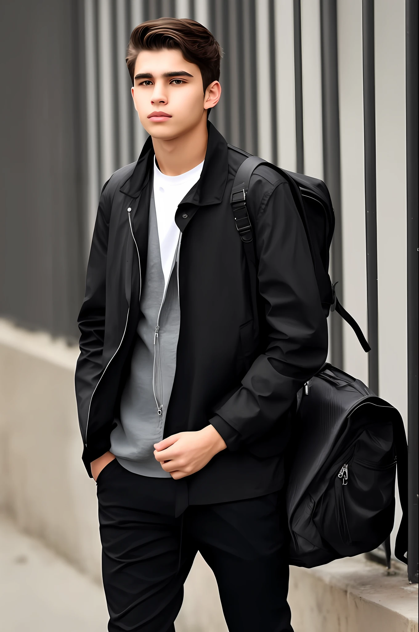 18-year-old boy in black clothes with different expressions (feliz,triste,assustado)