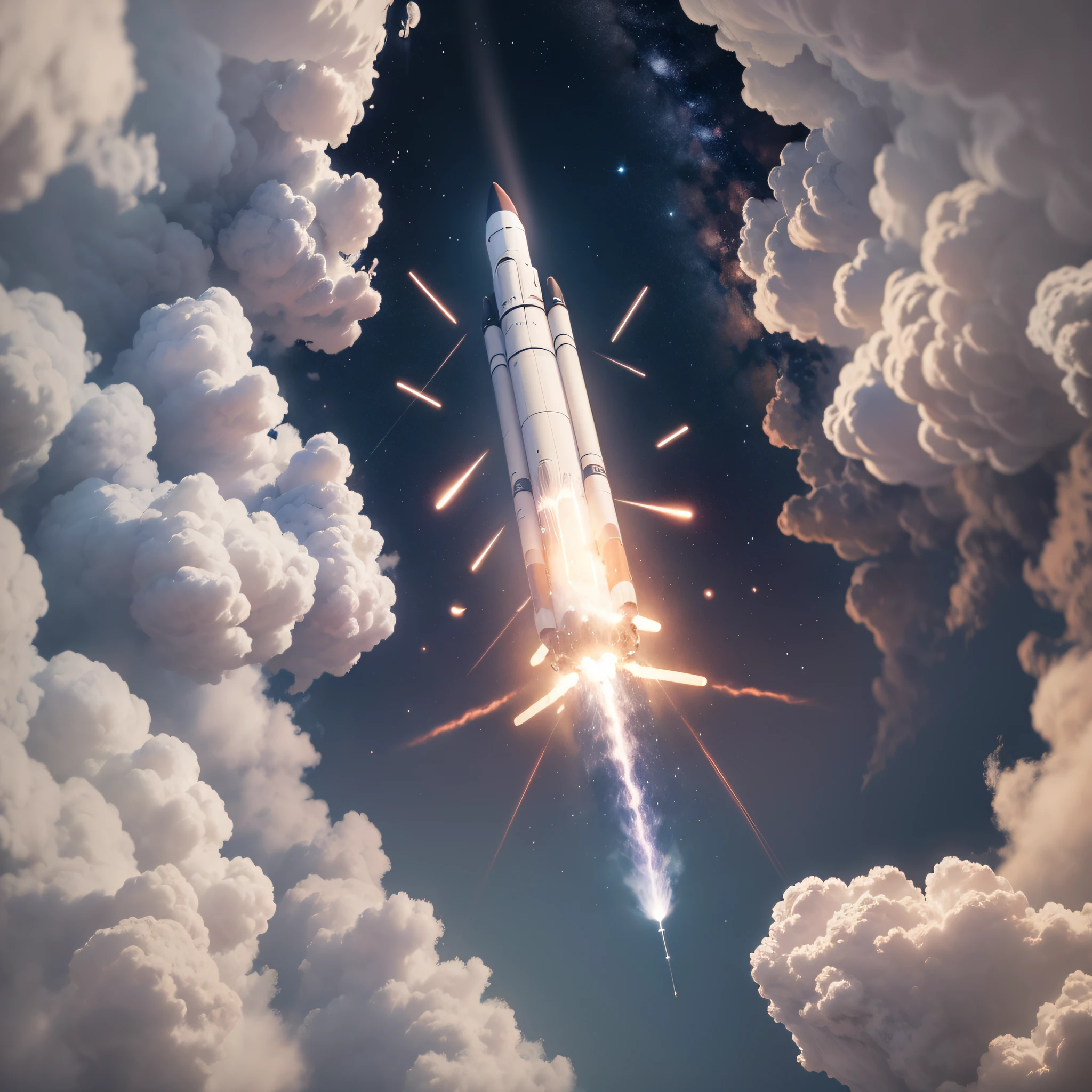 Imagine the rocket-shaped Facebook logo wandering through 8K space all beautiful and detailed,bem realista --auto --s2