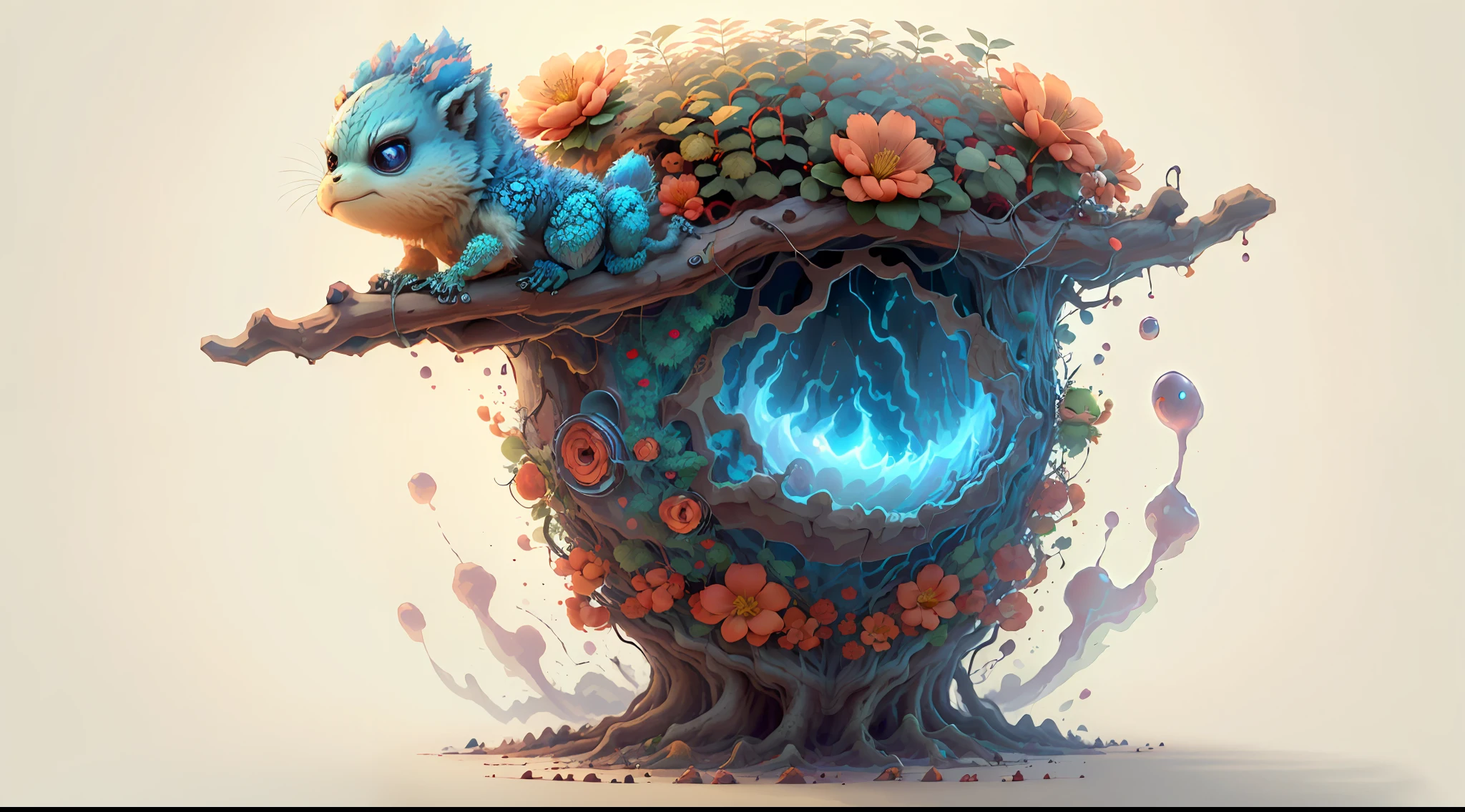 (extremely cute and delicate CG illustration, ultra-detailed and ultra-high quality), best illumination, best shadow, an extremely cute and adorable cu73cre4ture (agama), with big round eyes and a small cute mouth, small horns on its head, vibrant and vivid colors, dynamic angle, dynamic pose, floating, in a magical and enchanting place, with lush vegetation and vibrant flowers.