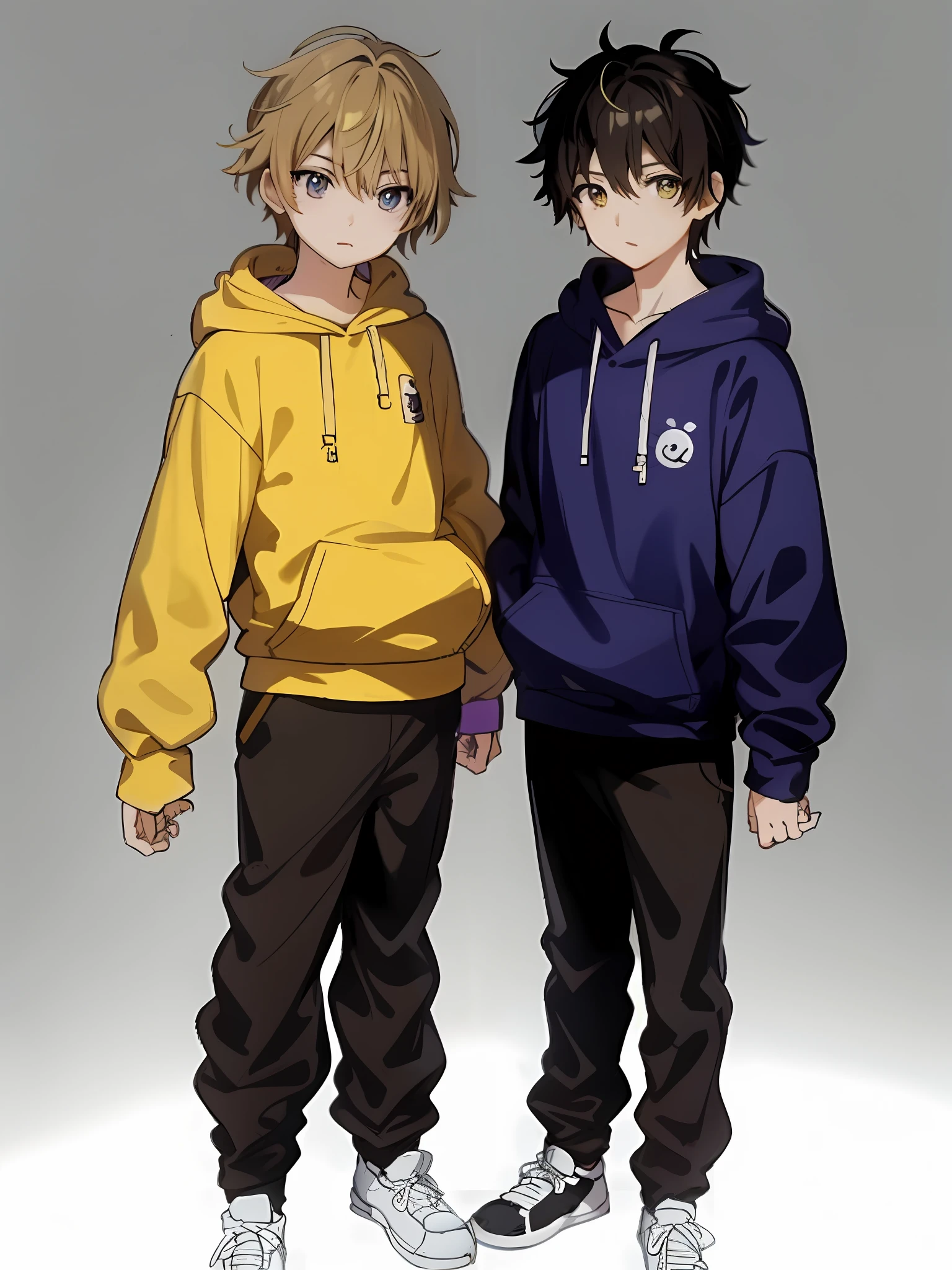 Ghibli Art Style、Cartoon boy in yellow hoodie and black pants, single character full body, Yellow hoodie、1People、tall anime guy with blue eyes, anime moe artstyle, young anime man, anime boy, anime vtuber full body model, !!fullbody portrait!!, visual novel sprite, Yellow hoodie、1People、full body single character, male anime character, key anime visuals, full body portrait of a short!Ghibli Art Style、1People