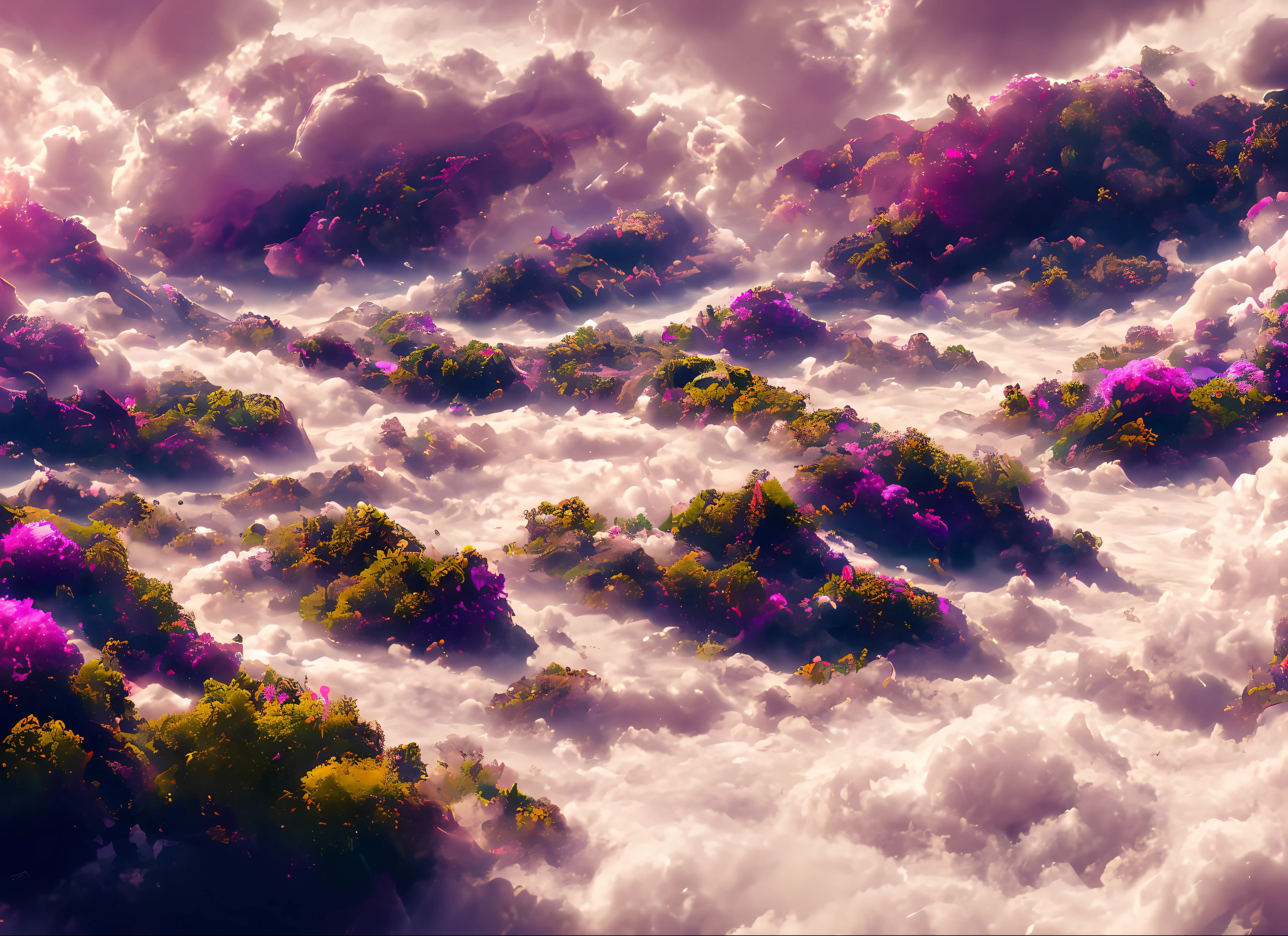 A disco diveland with swirling clouds and flowers, artstation, clear focus, inspiring 8k wallpaper
