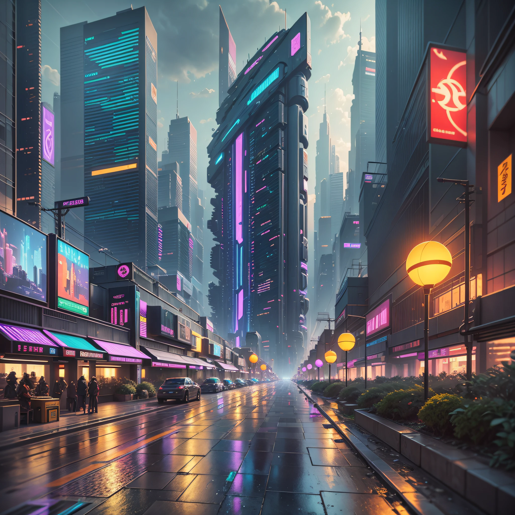 Cyberpunk city, Futurism, Post-Impressionism, depth of field, cinematic lighting, ray tracing, mosaic art, 16k --auto --s2