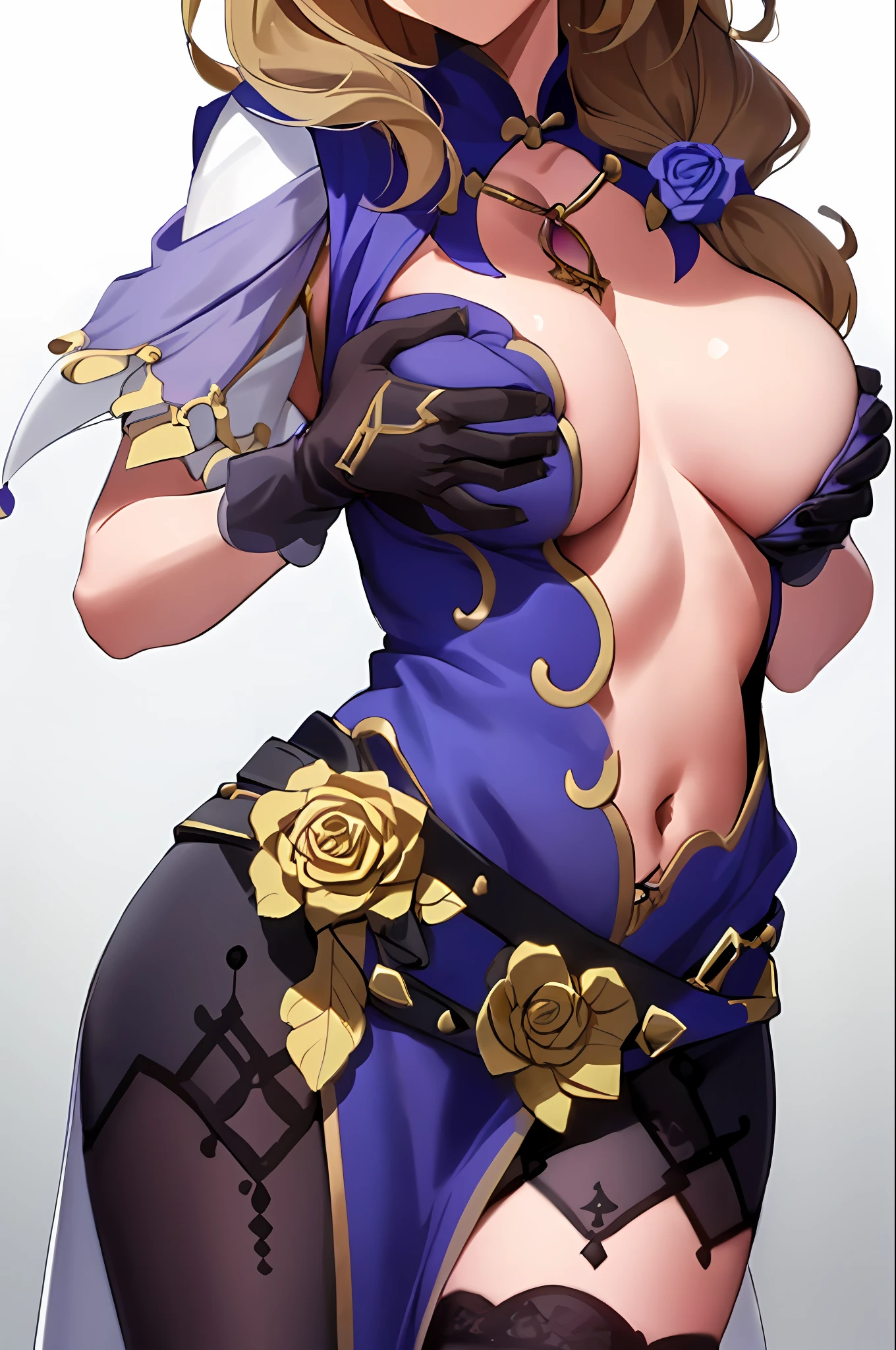 1girl, solo, lisadef, busty, (head out of frame:1.8), (grabbing breasts:1.5)