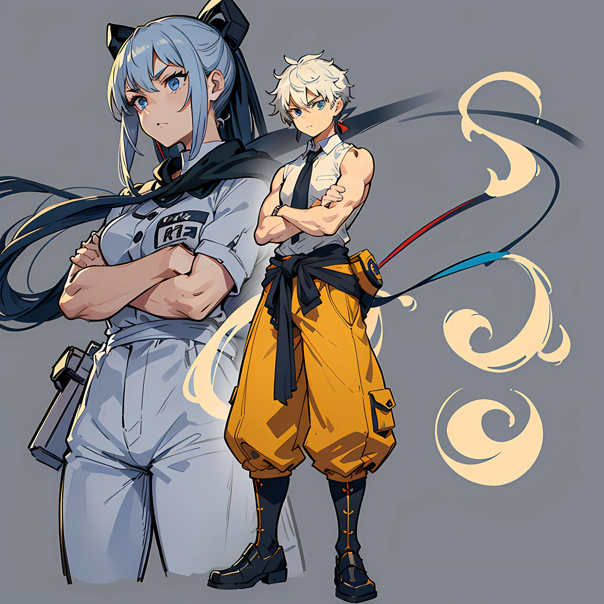estilo corpo todo, combinando o estilo Guilty Gear -Lutar- with the artistic influence of Yusuke Murata, biquni sexy | | | | | | | | |, staring into the camera, Pose do modelo, corpo sexy, model sheet da mesma personagem, 4 angles, em estilo yusuke murata, 4k, cheio de detalhes, mesmo modelo de folha, um jovem de 17 anos, com uma altura imponente de 1,85 metros. His skin is white and his eyes are striking, profundos e pretos, conveying a fierce determination. His body is athletic and well-definido, with sculpted and trained muscles. Every anatomical detail is carefully represented, providing a sense of realism and strength. Ele veste uma camisa preta com detalhes em azul, short sleeves that go up to your shoulders and a collar that covers your neck. A gola tem um detalhe em "Em", adicionando um toque estiloso ao seu visual. His pants are a greyish blue hue, complementando a camisa. Ele usa botas detalhadas na cor preta, with blue laces, que adicionam um contraste interessante ao seu traje. A workout band is tied around your waist. Her hair is black as night and falls down to her shoulders, com movimento ao vento, Adding dynamism to the scene. Seu rosto expressa seriedade e desafio, conveying a ruthless determination. Ele usa luvas pretas com detalhes dourados, highlighting your strong and powerful fists. Your muscles are well defined and trained, displaying your strength and physical ability. A capa retrata o protagonista em uma pose frontal, looking straight into camera, intensifying its imposing and challenging presence. The bustling city in the background conveys the feeling of life and energy, com cores mais fortes em estilo Mappa. The muscular details of your healthy arms