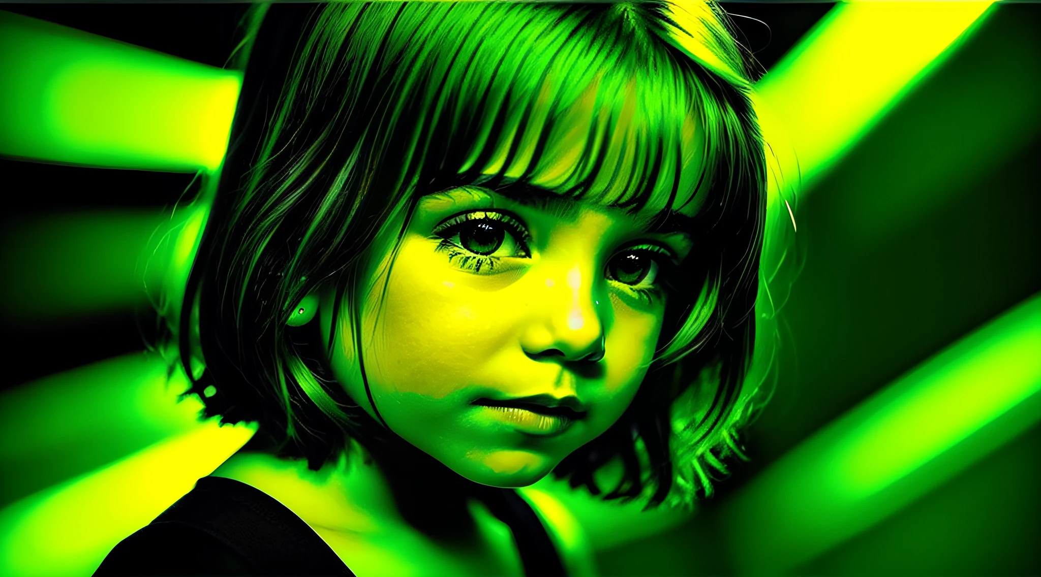 Russian children girls with 10 years of age, CABELO LISO LONGOS LOIRA, ESTILO RETRATO, a close up of a light bulb with a green glow, verde brilhante, bottom up green lighting, Luz ambiente verde, greenish lighting, fundo verde do papel de parede, surface with beer-textura, muito escuro com luzes verdes, dramatic green lighting, green light dust, Luz verde ambiente, green lighting, neon verde, Brilho Verde, brilho verde, luz verde vinda da janela