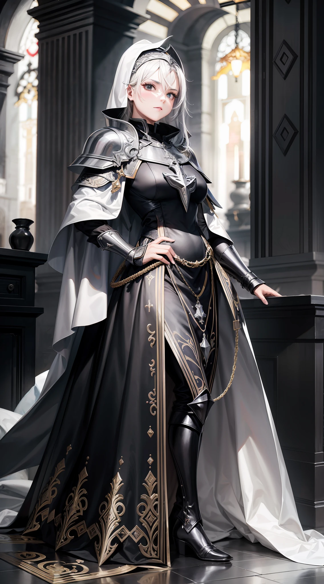 Priest, armadura de couro, preto, adaga, luz divina, inferno, luz, brilho, hiper realismo, hiper detalhado, 16K, obra prima --auto --s2