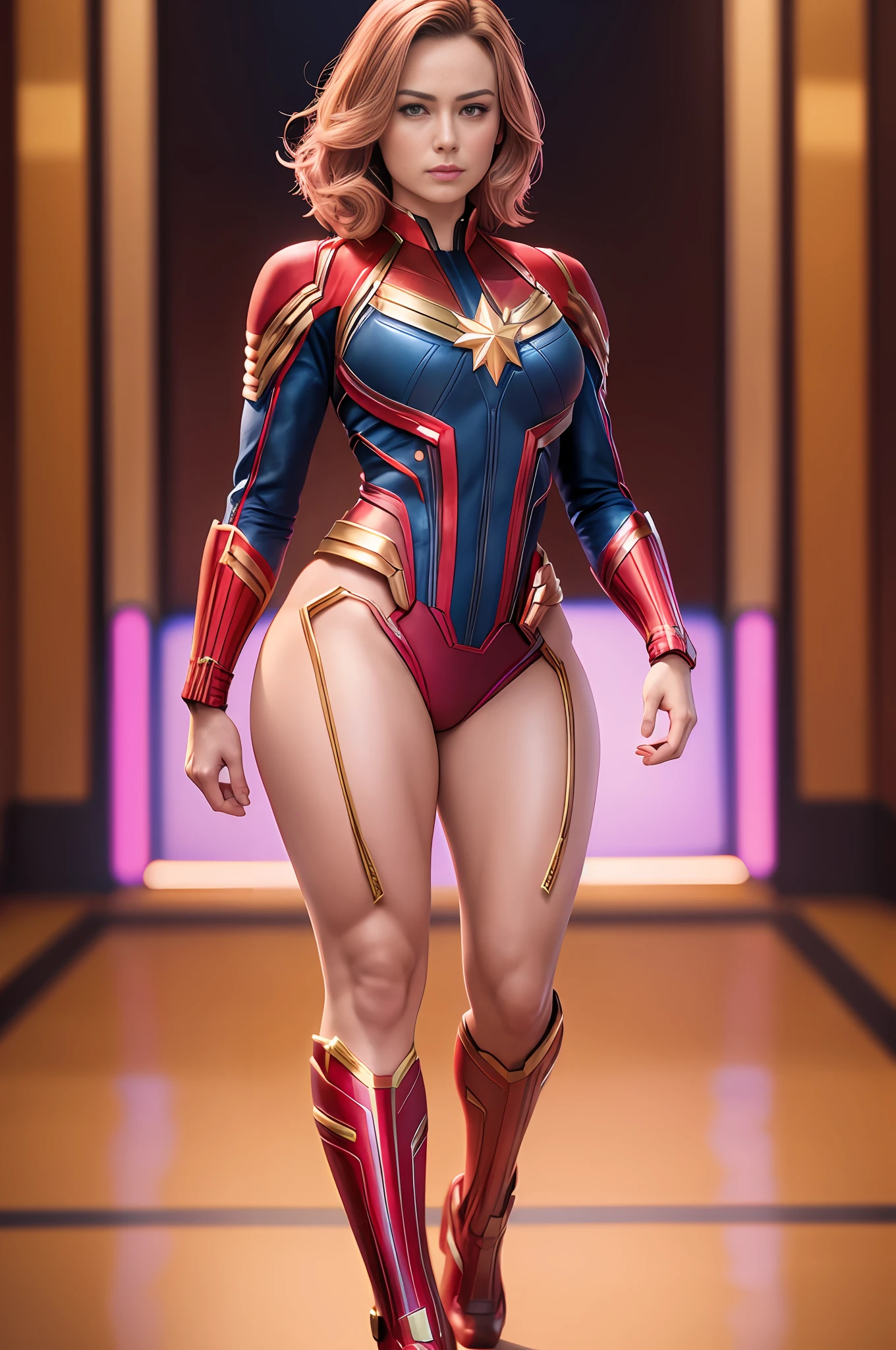 Very beautiful CaptainMarvel with handsome man having Nude full body image Pink skin Dark hair Realistic detailed face Detailed body Highly detailed Cgi 8k resolution --auto --s2