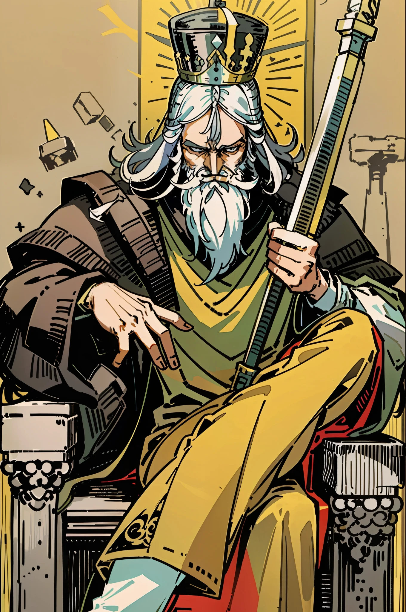 tarot card, the emperor, man, beard, stone throne, crown, scepter
