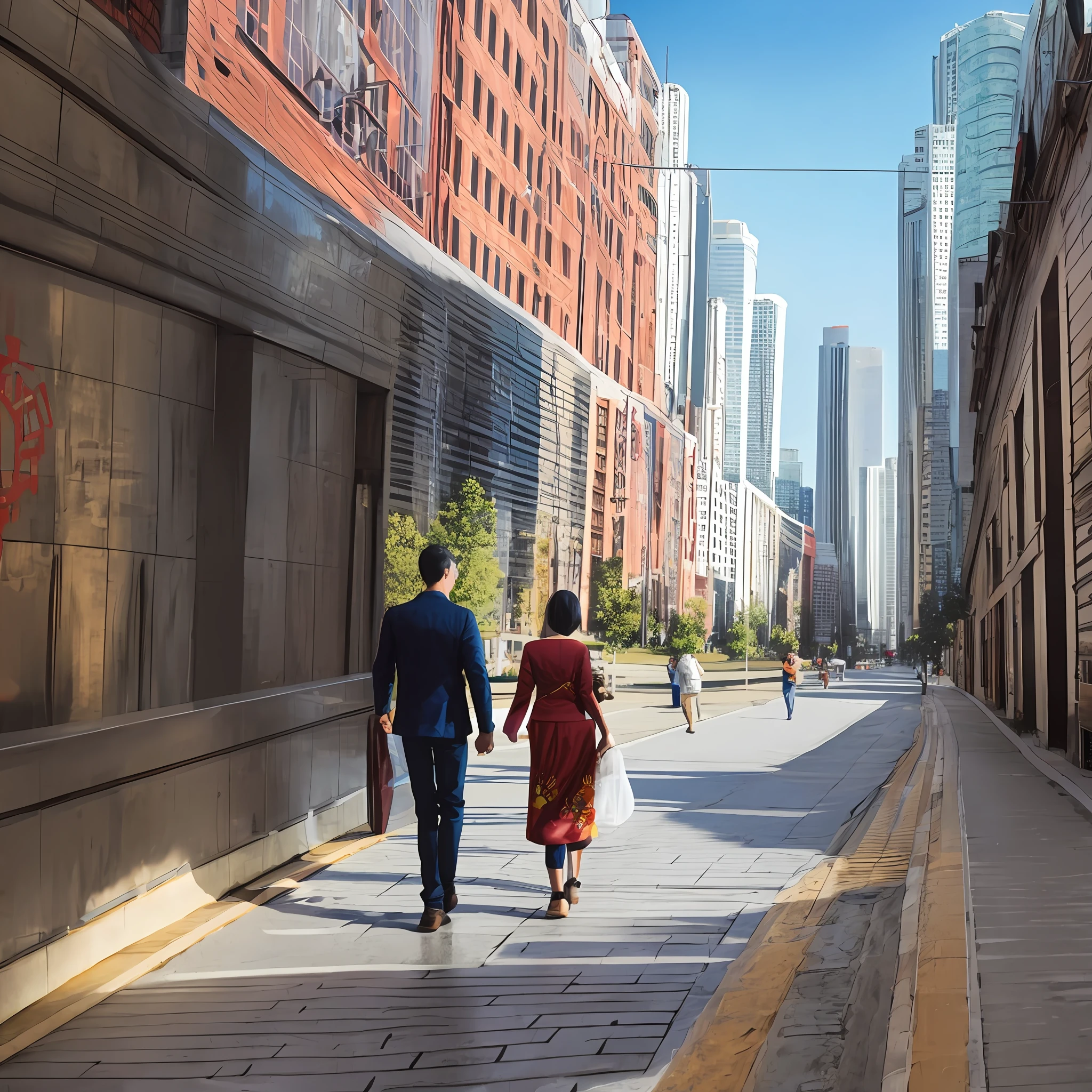 Oil painting of a couple strolling in the foil --auto --s2