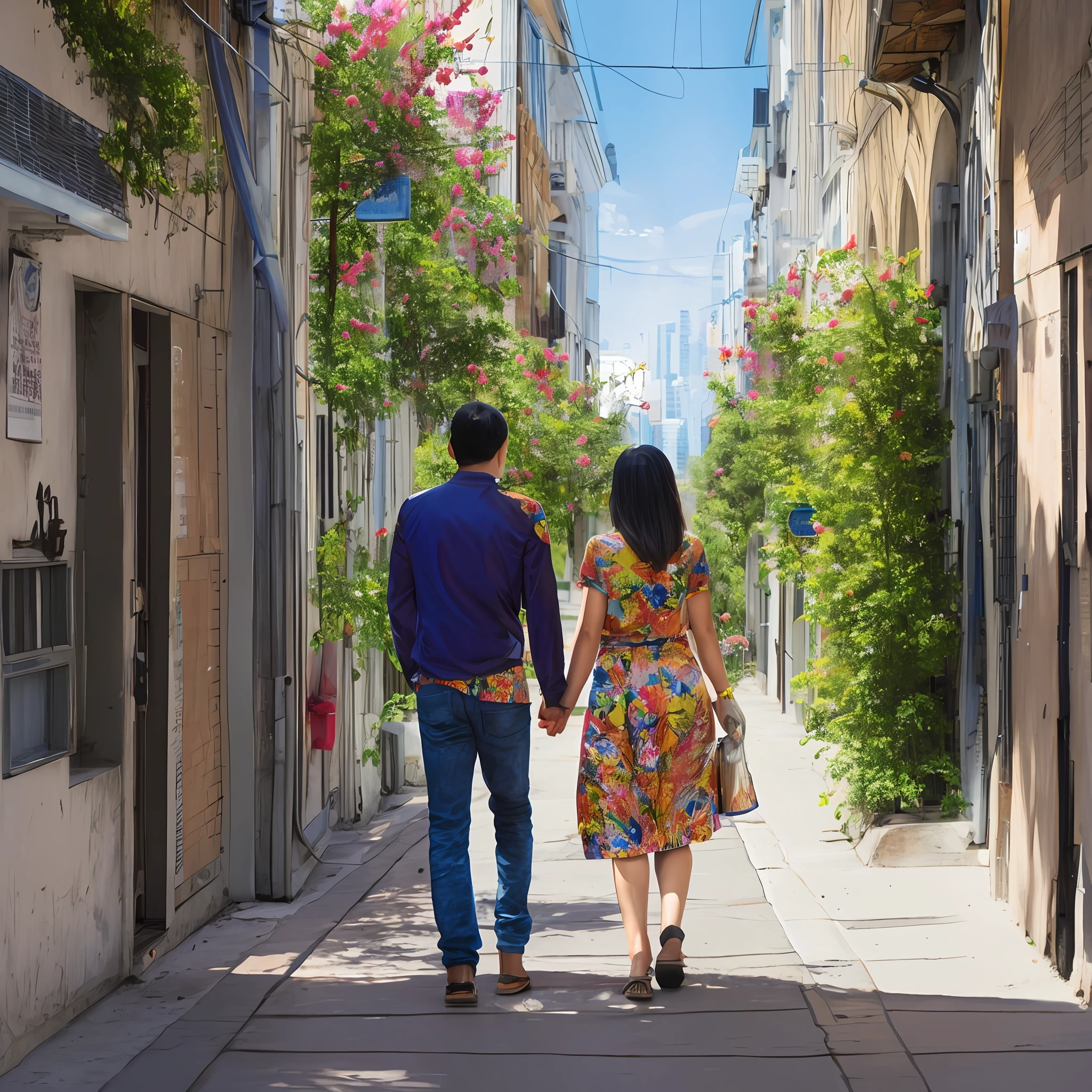 Oil painting of a couple strolling in the foil --auto --s2