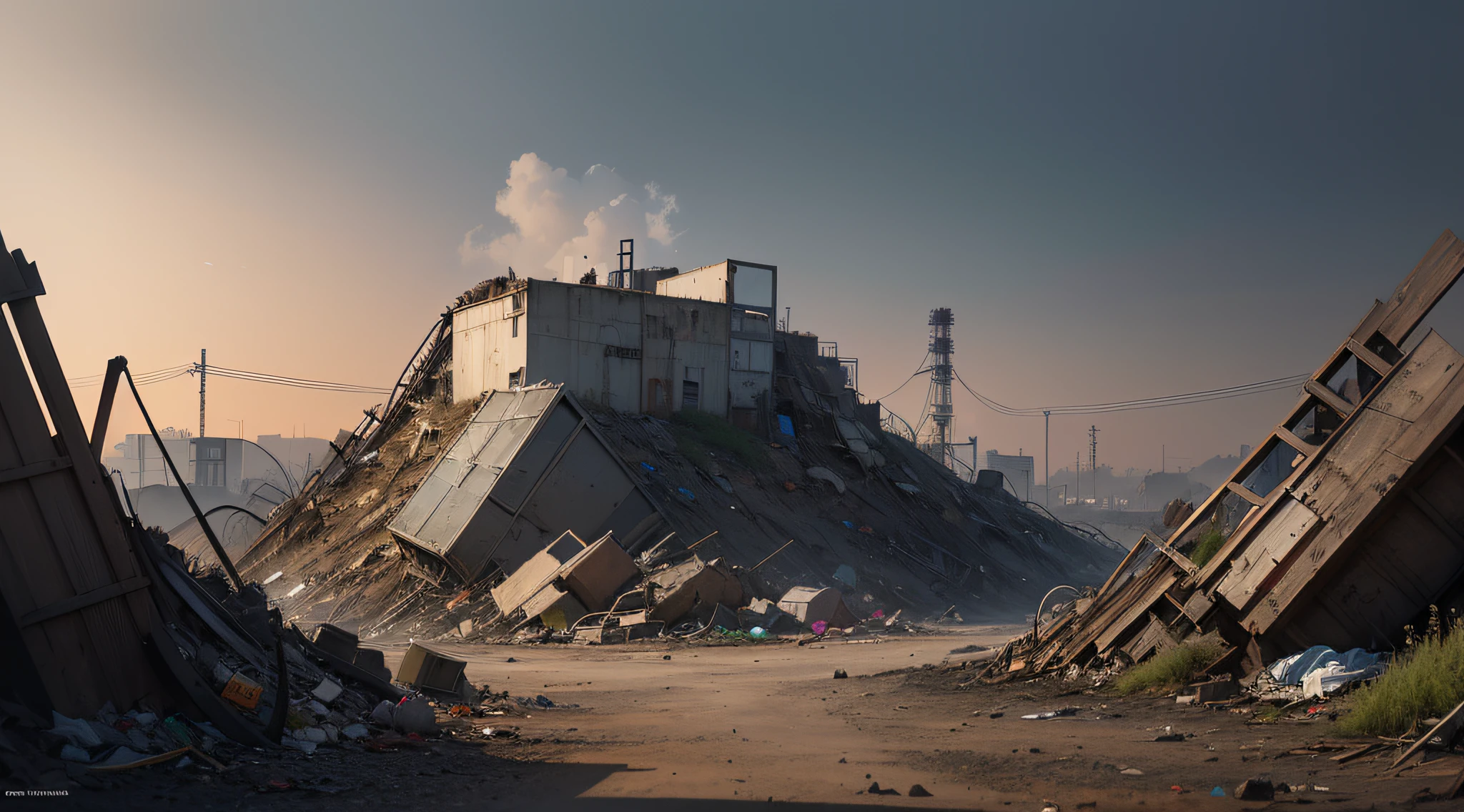harmful substances such as pesticides, heavy metals, and industrial waste into the soil, garbage heap, the focus is on standing on the garbage, big scene, concept original art style, wasteland style, 16k, no signature, 8 k, ultra detailed, award winning, (intricate details), (hyperdetailed), 8k hdr, no people