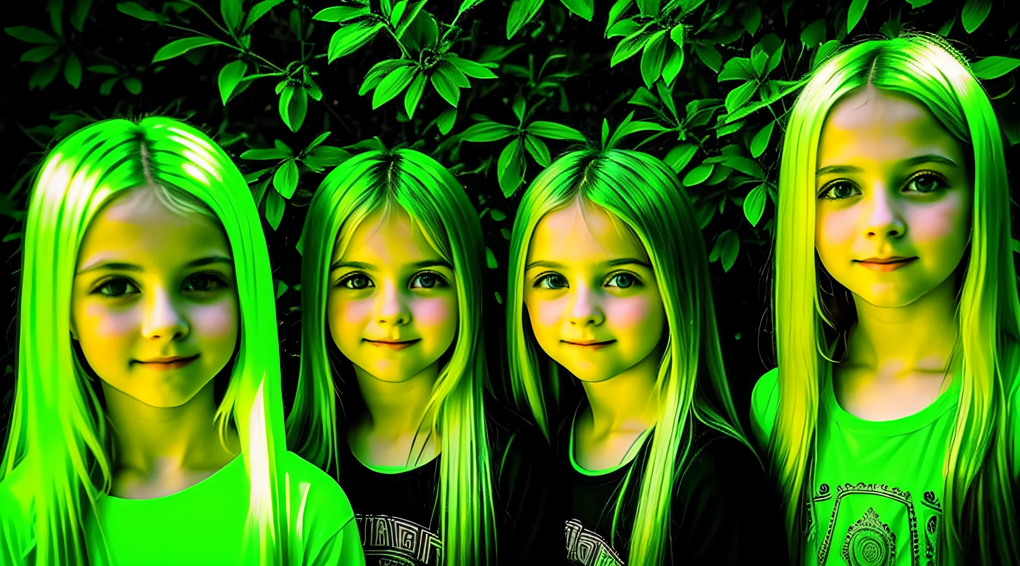 girls russian children with 15 years old WITH LONG STRAIGHT BLONDE HAIR, ESTILO RETRATO, there is a light bulb that is glowing green in the dark, green lighting, Luz ambiente verde, Tecnologia Verde, Luz verde ambiente, verde brilhante, greenish lighting, energia verde, luz verde, luzes verdes brilhantes, brilho verde, dramatic green lighting, luzes verdes, Brilho Verde, neon verde, soft green lighting, fundo verde do papel de parede, luz matricial verde