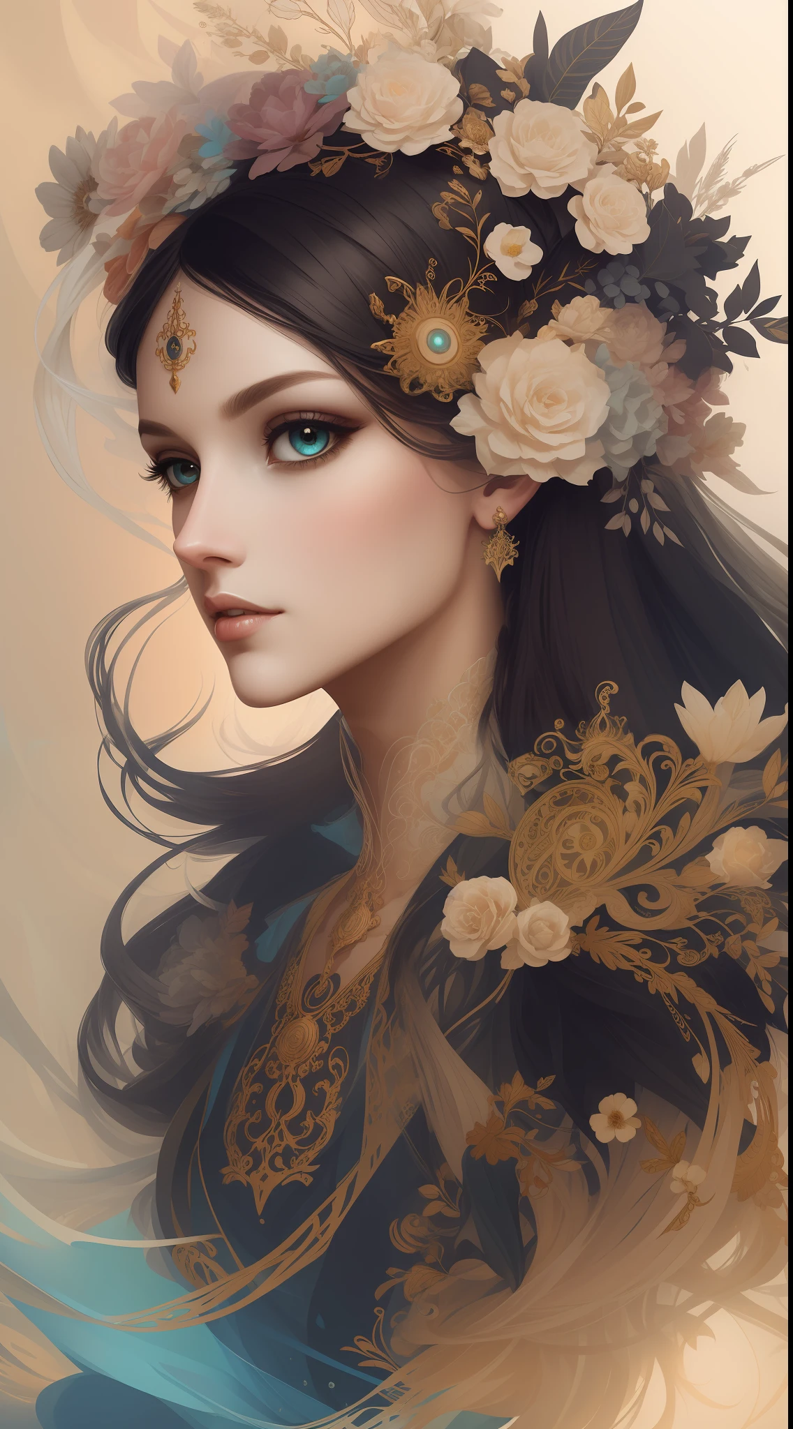 (skeleton like:0.4), ((female ornate princess)), (with white long flowing hair), (bright beautiful eyes), trending on artstation, flowers of hope by Jean-Honor Fragonard, Peter mohrbacher, hyper detailed, insane details, stunning, intricate, elite, art nouveau, ornate, liquid wax, elegant, luxury, Greg Rutkowski, ink style, sticker, vector-art beautiful character design, double exposure shot, luminous design, award winning, masterpiece, amoled black background,