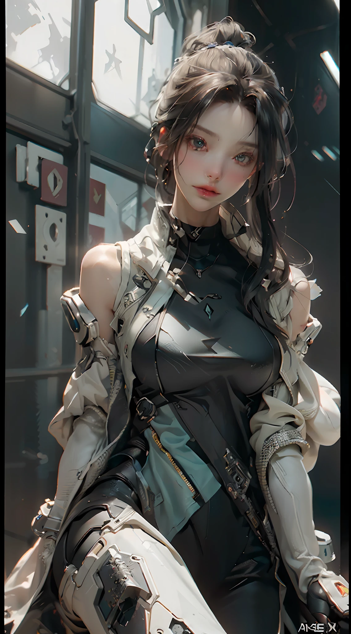 ((Best quality)), ((masterpiece)), (detailed:1.4), 3D, an image of a beautiful cyberpunk female,HDR (High Dynamic Range),Ray Tracing,NVIDIA RTX,Super-Resolution,Unreal 5,Subsurface scattering,PBR Texturing,Post-processing,Anisotropic Filtering,Depth-of-field,Maximum clarity and sharpness,Multi-layered textures,Albedo and Specular maps,Surface shading,Accurate simulation of light-material interaction,Perfect proportions,Octane Render,Two-tone lighting,Wide aperture,Low ISO,White balance,Rule of thirds,8K RAW,