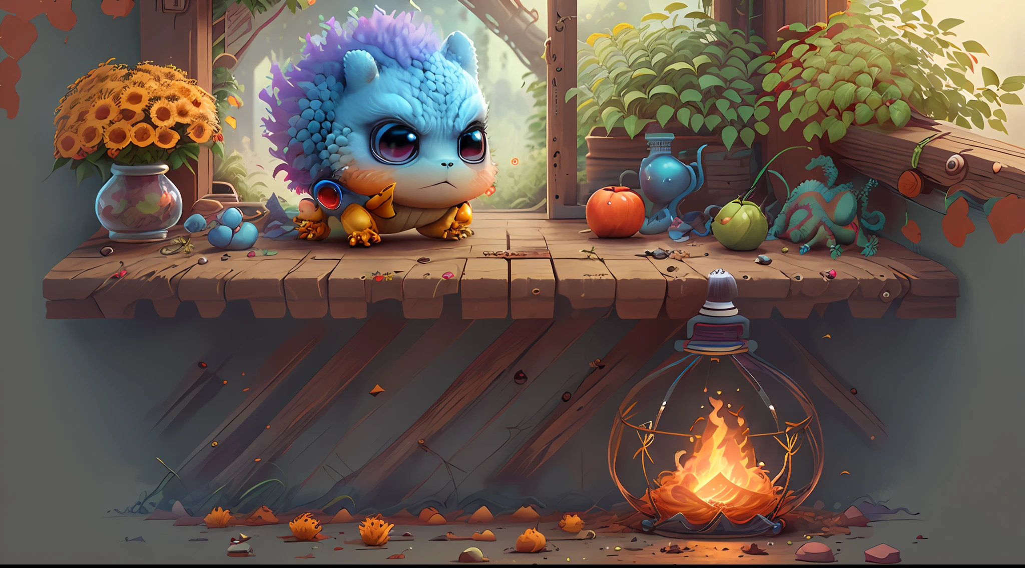 (extremely cute and delicate CG illustration, ultra-detailed and ultra-high quality), best illumination, best shadow, an extremely cute and adorable cu73cre4ture (agama), with big round eyes and a small cute mouth, small horns on its head, vibrant and vivid colors, dynamic angle, dynamic pose, floating, in a magical and enchanting place, with lush vegetation and vibrant flowers.