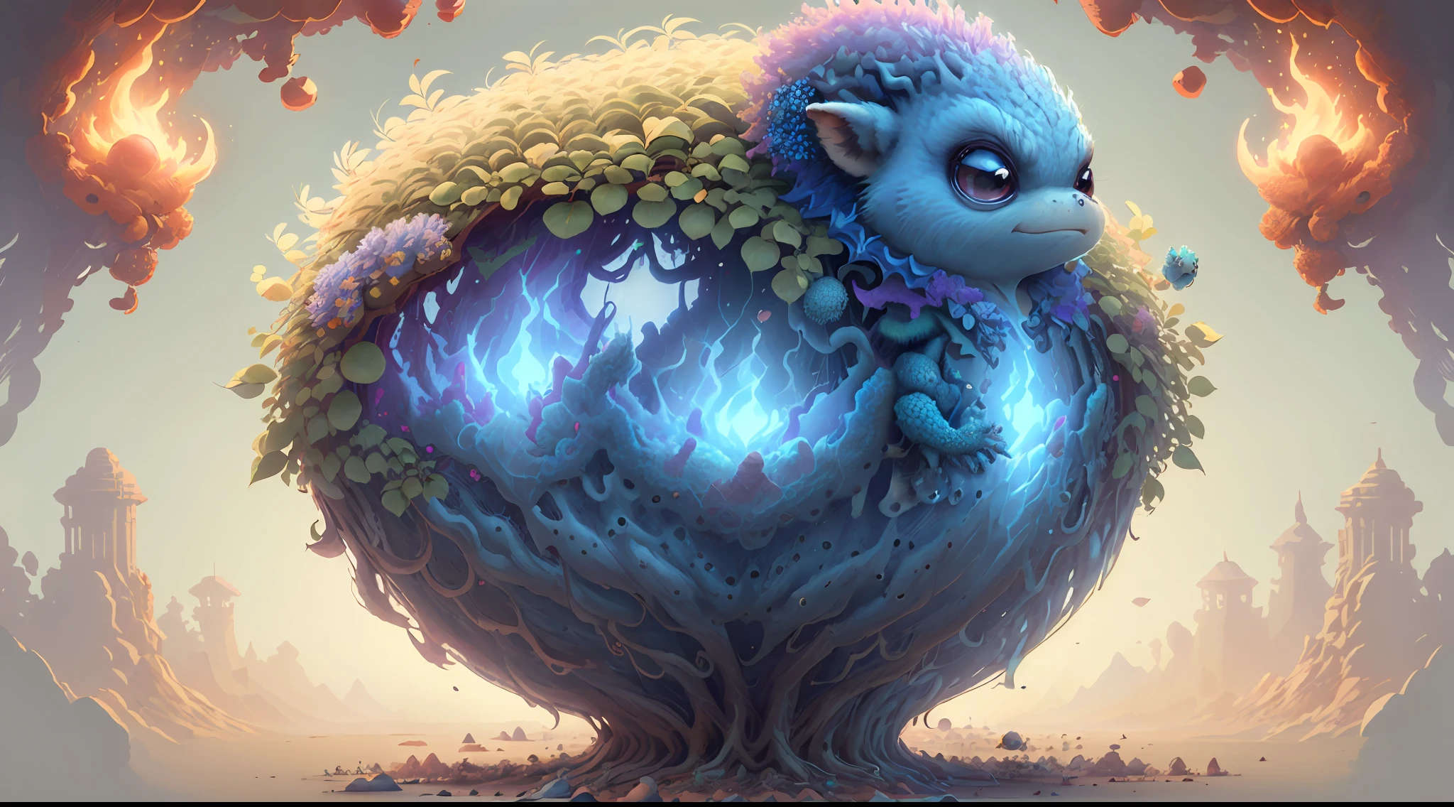 (extremely cute and delicate CG illustration, ultra-detailed and ultra-high quality), best illumination, best shadow, an extremely cute and adorable cu73cre4ture (agama), with big round eyes and a small cute mouth, small horns on its head, vibrant and vivid colors, dynamic angle, dynamic pose, floating, in a magical and enchanting place, with lush vegetation and vibrant flowers.