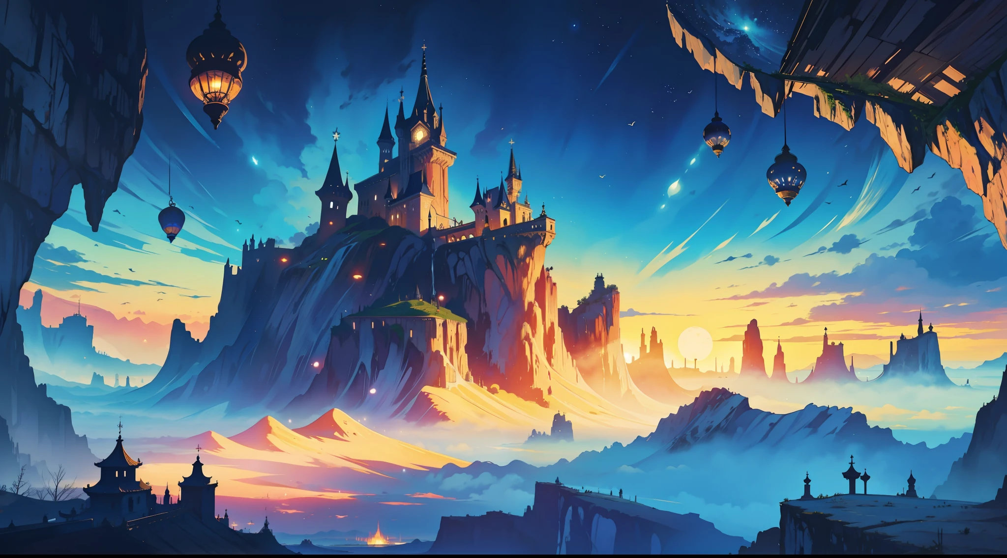 obra-prima, overhead view, paisagem de fantasia, fantasia sombria, medieval, nuvens