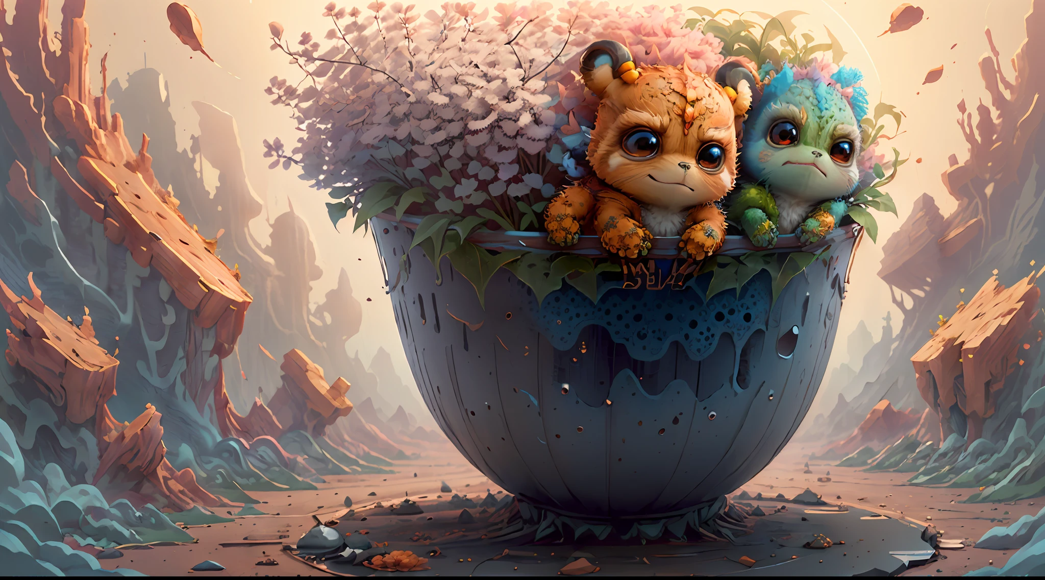 (extremely cute and delicate CG illustration, ultra-detailed and ultra-high quality), best illumination, best shadow, an extremely cute and adorable cu73cre4ture (agama), with big round eyes and a small cute mouth, small horns on its head, vibrant and vivid colors, dynamic angle, dynamic pose, floating, in a magical and enchanting place, with lush vegetation and vibrant flowers.