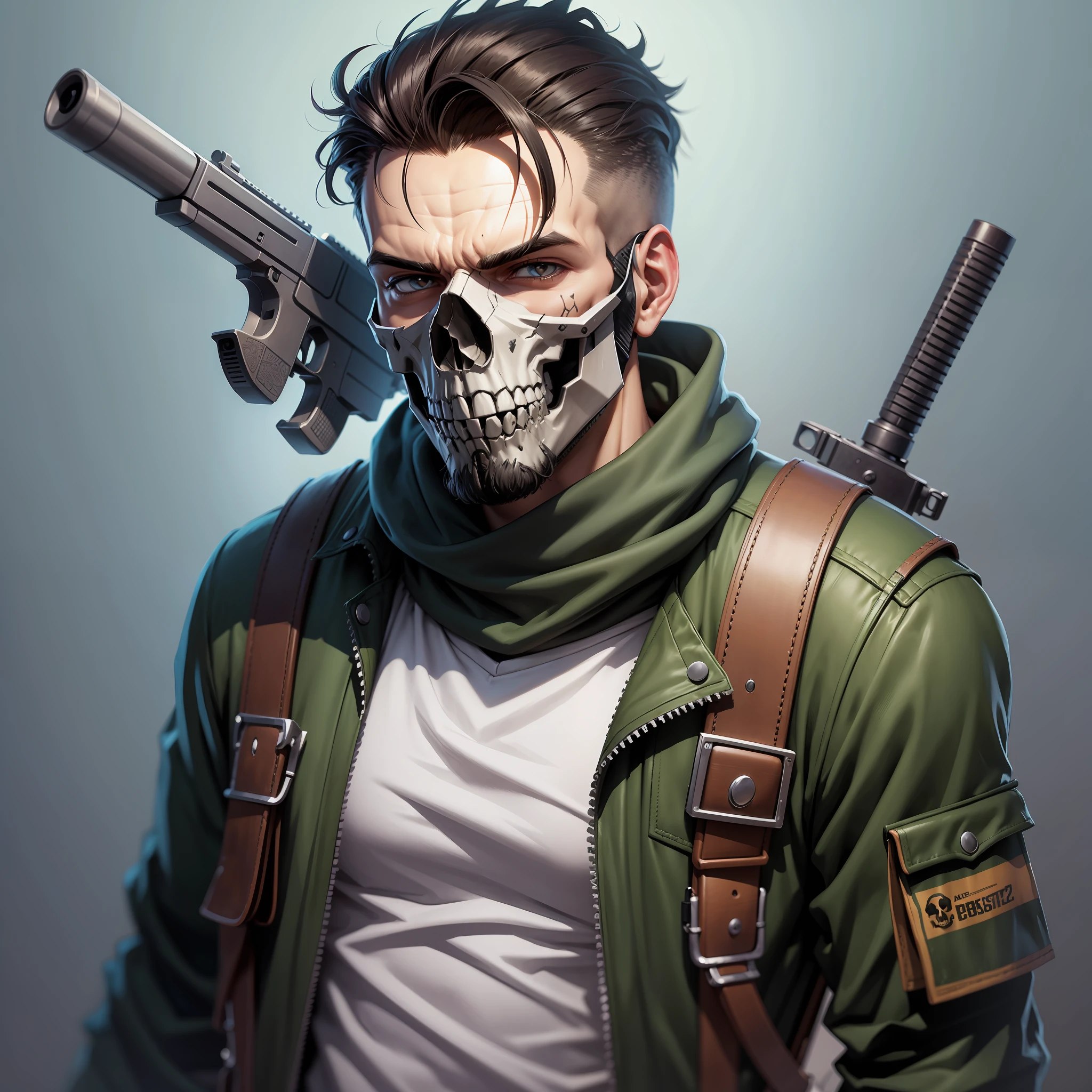 Cartoon of a man with a skull mask and gun in hand, misturados com dayz -upscale --auto --s2