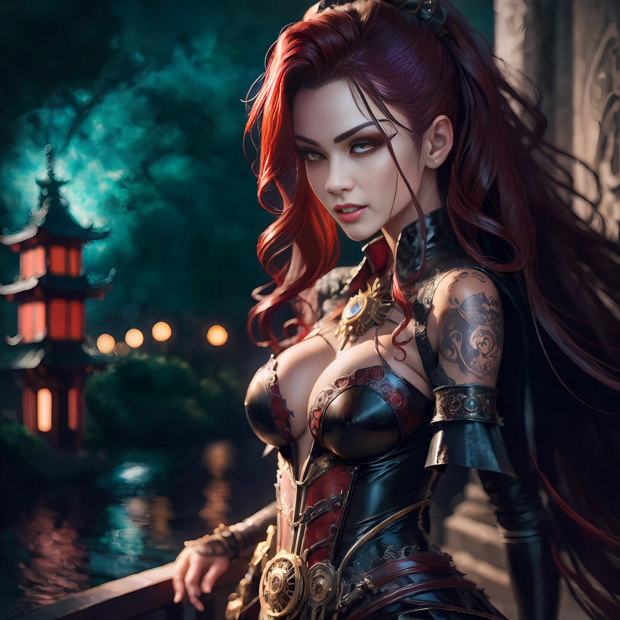 A Masterpiece, Steampunk, Gothic dress Japanese Sexy Vampiress, Hyperrealistic Full body, Backview, ((Red wavy hair)), (perfect body), ((perfect hyperrealistic detailed face)), ((perfect detailed hyperrealistic fingers)), ((Showing teeth and Vampire Fangs)), ((Perfect Hyperrealistic Hands)), ((Perfect detailed realistic eyes)), at a Futuristic Classical Japanese Castle, In a Japanese Steampunk City, Steampunk world, Jewels, Tattoos, neon, bioluminicense, wind, 8k, HD, Detailed and Intricicated
Esperando para empezar