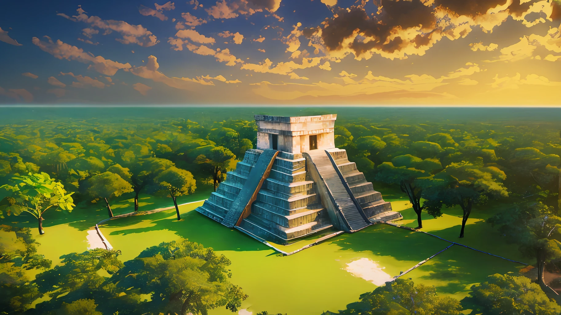 tilt-shift photography, Chichenitza priramid, trees, ultra detailed, 16k, natural light, trending on artstation --auto --s2