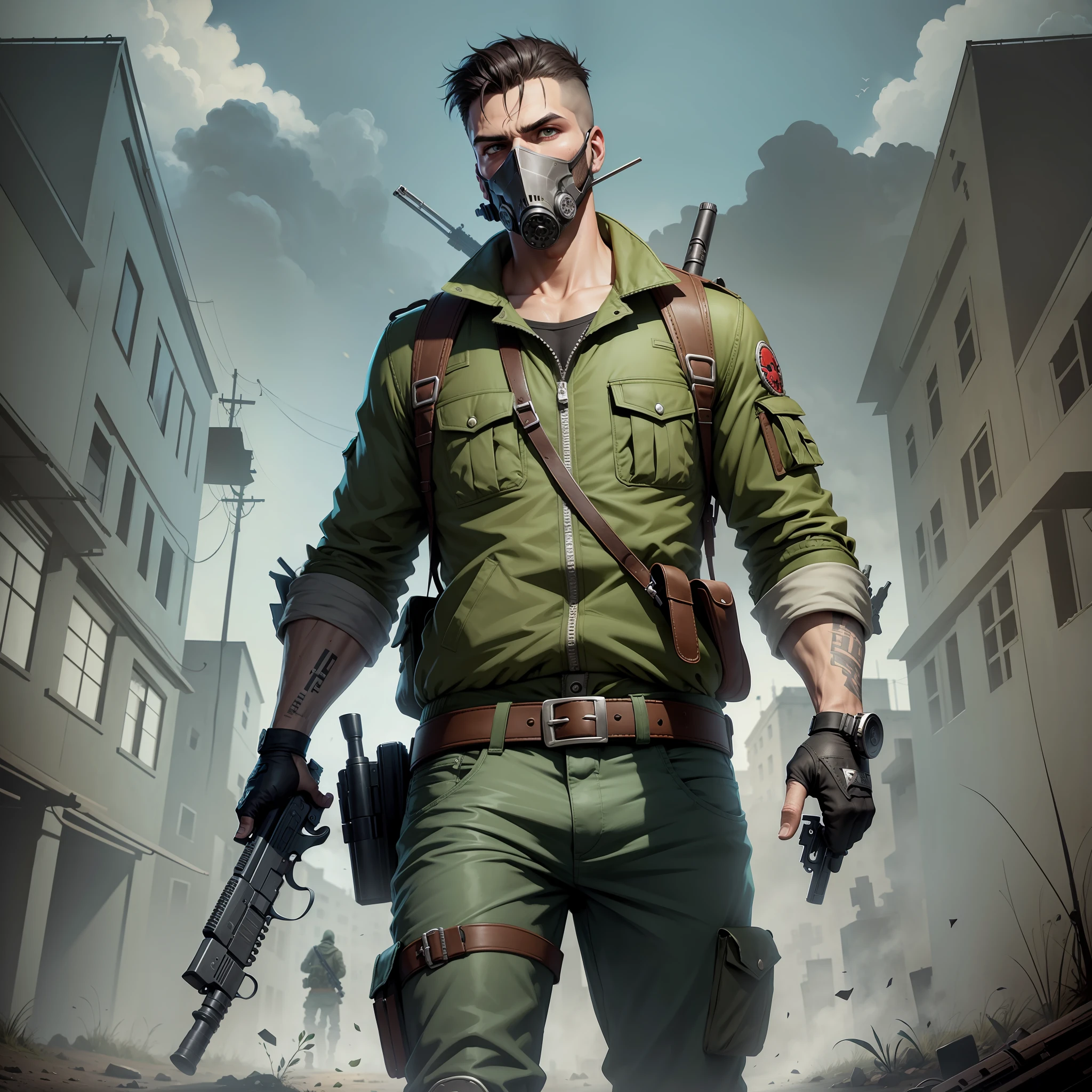 Cartoon of a man with a skull mask and gun in hand, misturados com dayz -upscale --auto --s2