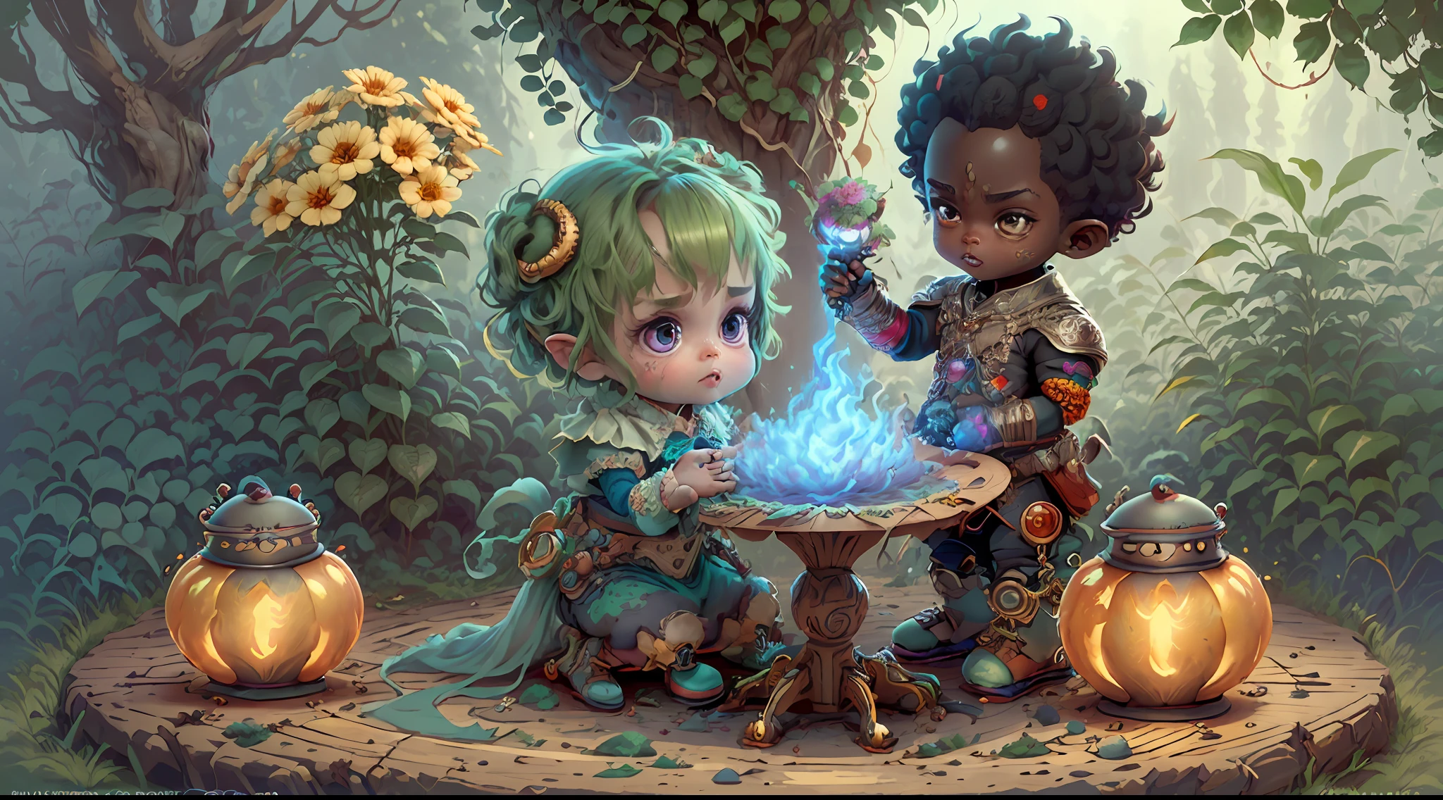 (extremely cute and delicate CG illustration, ultra-detailed and ultra-high quality), best illumination, best shadow, an extremely cute and adorable cu73cre4ture (agama), with big round eyes and a small cute mouth, small horns on its head, vibrant and vivid colors, dynamic angle, dynamic pose, floating, in a magical and enchanting place, with lush vegetation and vibrant flowers.