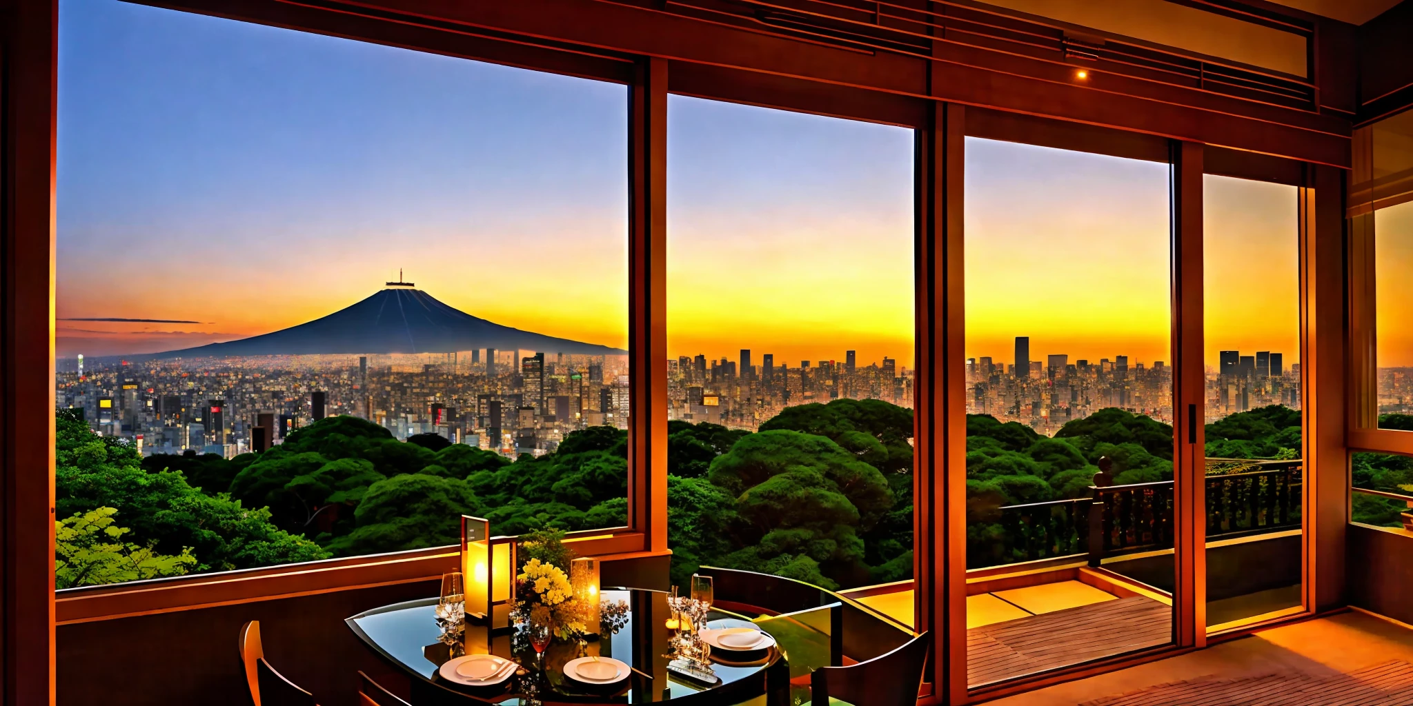 Superb view from the window of a mansion on the hill of a Tokyo millionaire