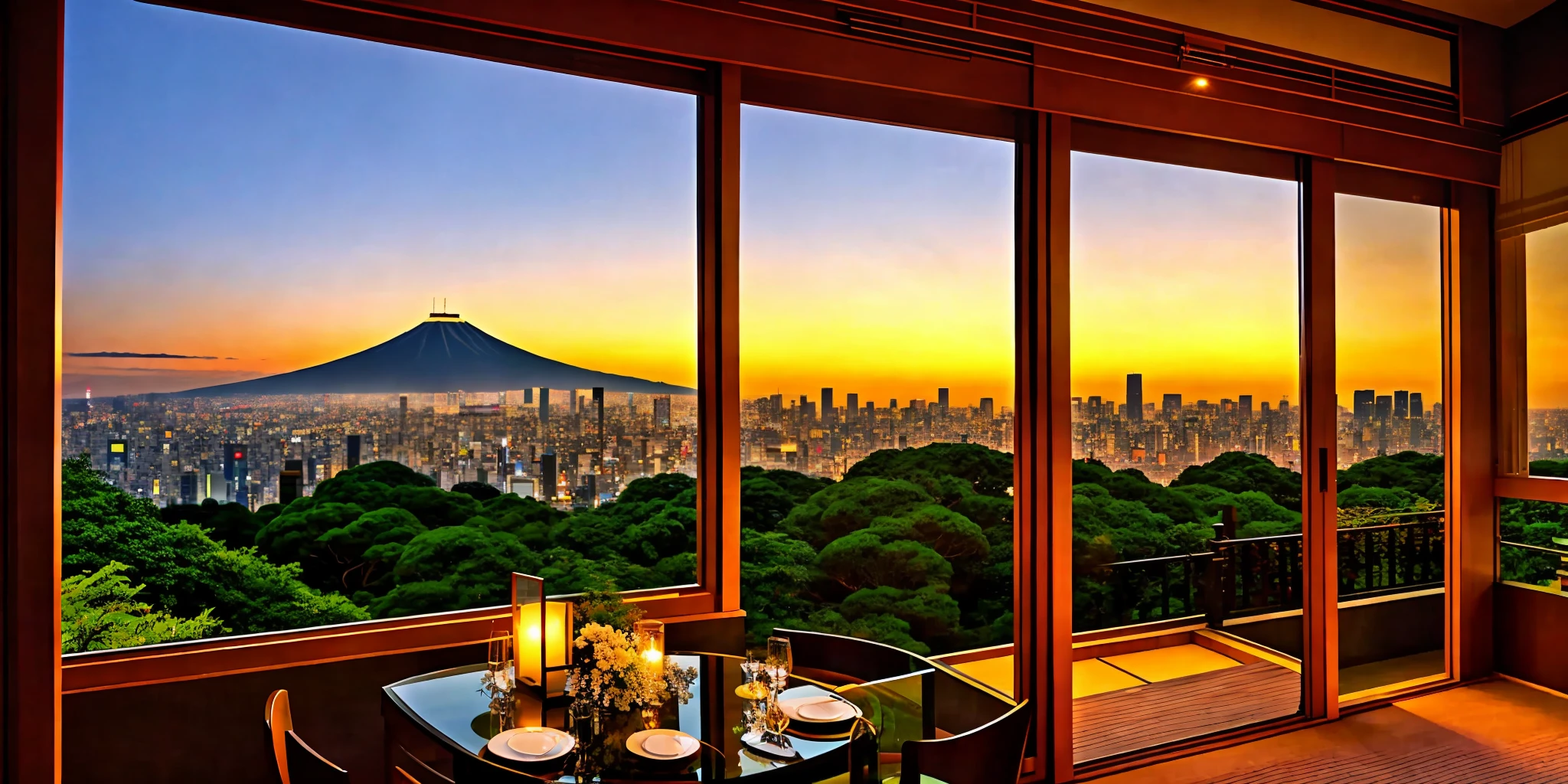 Superb view from the window of a mansion on the hill of a Tokyo millionaire