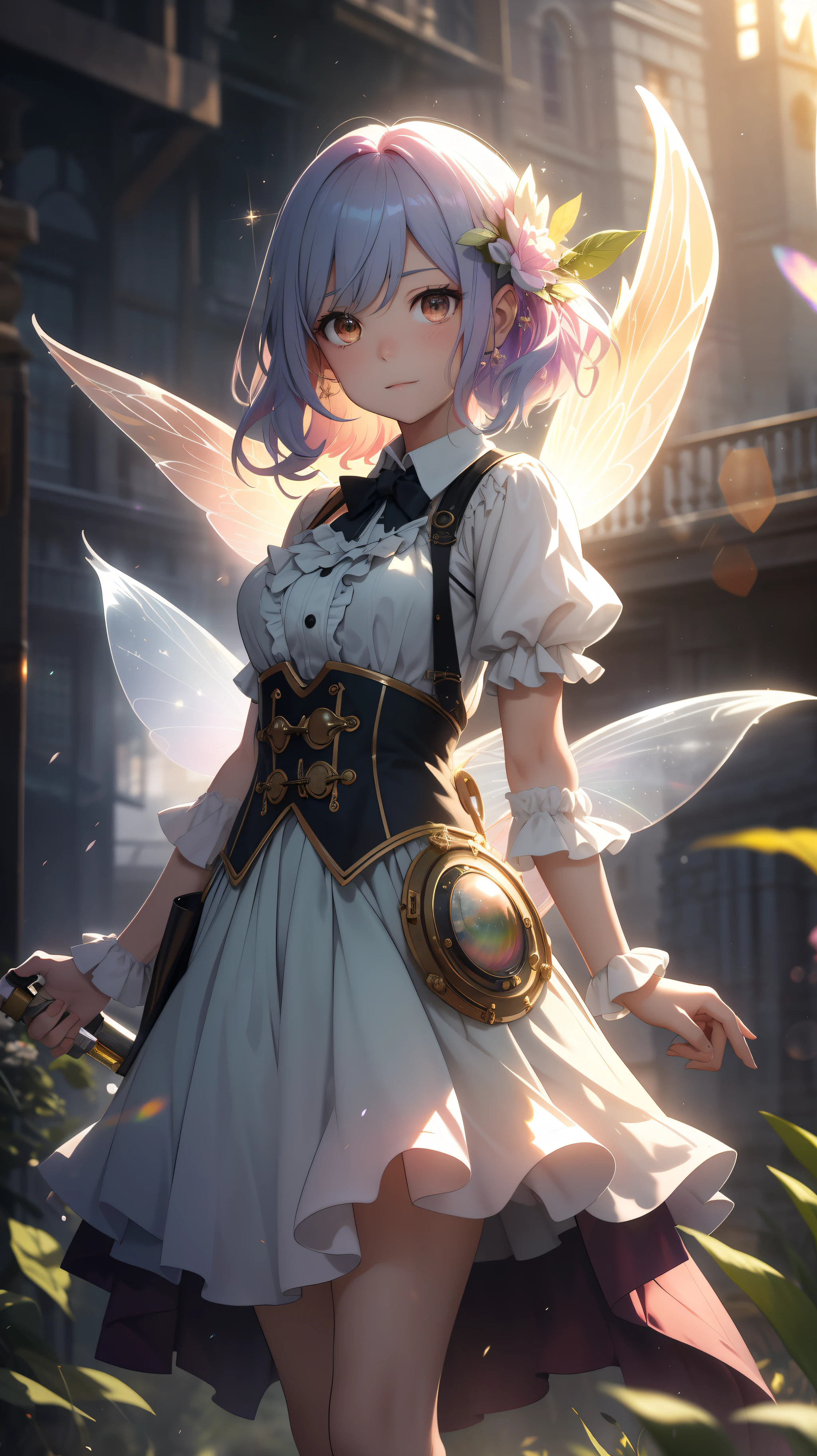 fine art masterclass splash spray trickle daubs of rainbow opaline Prisma Sakuraoil color,Steampunk celestial ethereal ghostly Fairy, HDR, ultra high-detail, centered, bokeh, lens flare, foggy dusk, bloom, light bloom, cinematic lighting, high dynamic range, depth of field, full pose