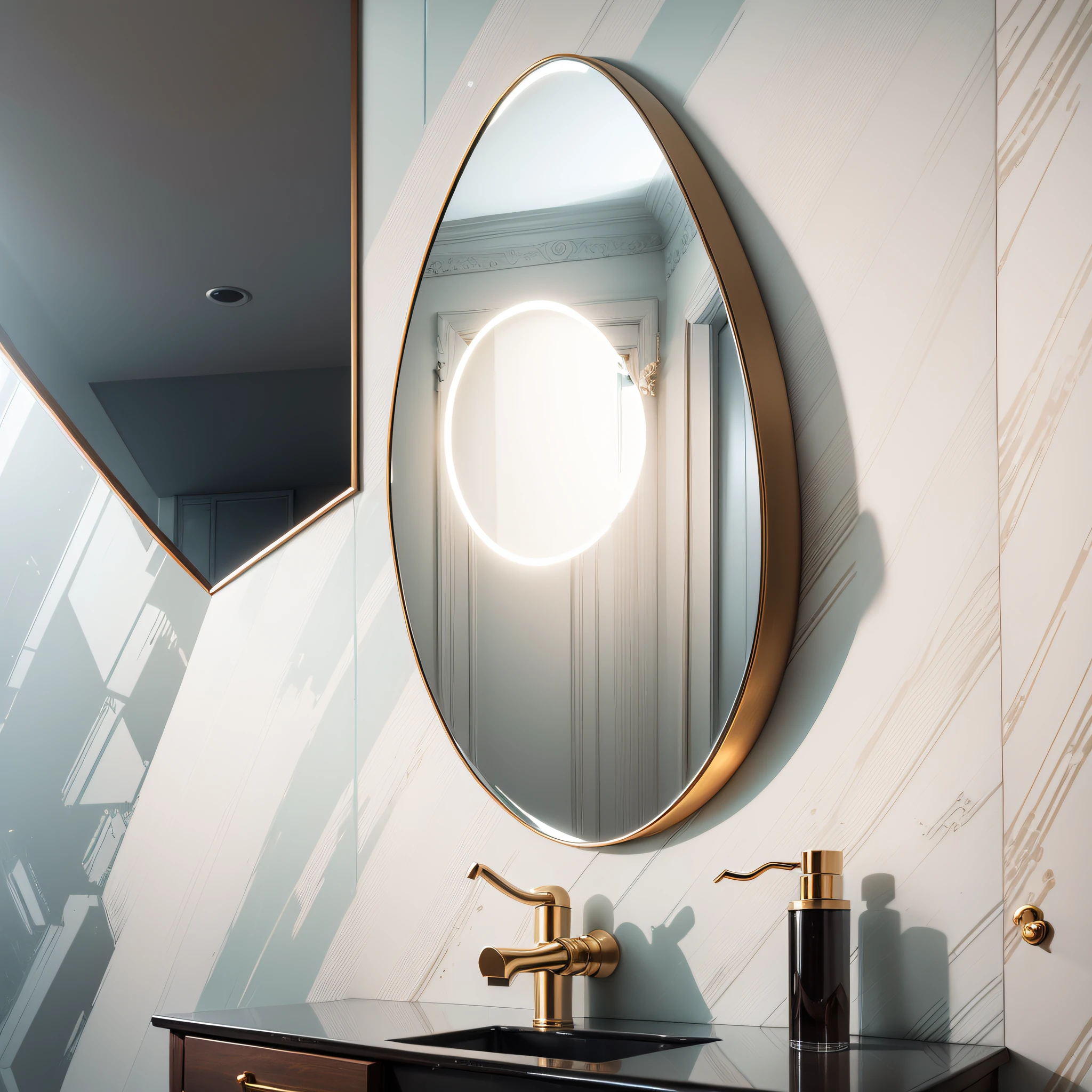 Frameless Drop Mirror: this mirror has the shape of a water drop and has no frame, being a more modern and minimalist option. It can be used in environments that seek a cleaner and more contemporary style. --auto --s2