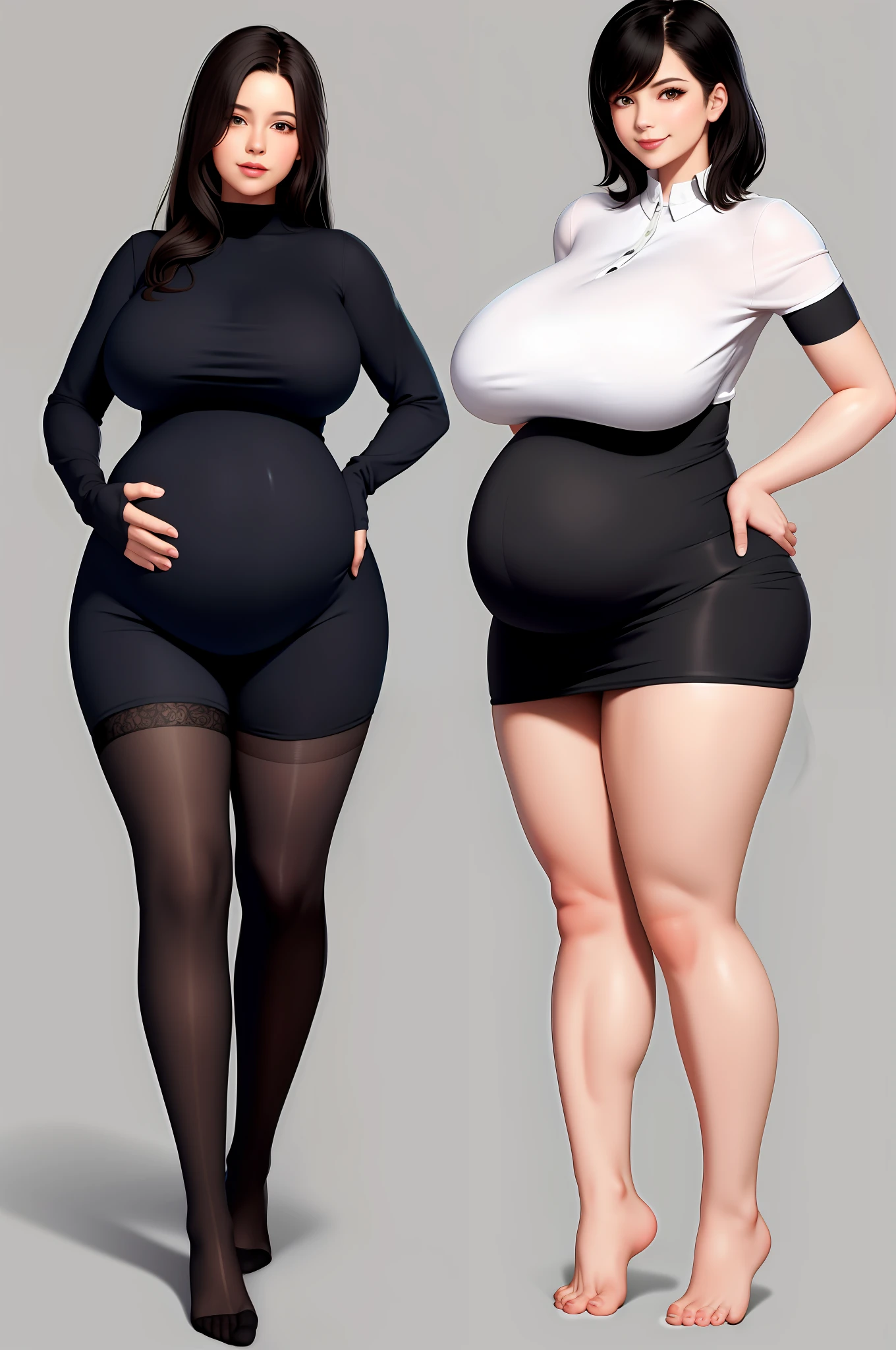 Pregnant,Enlarge your belly,tight clothes,beautiody,great tit,Black stockings on the lower body,bare feet,