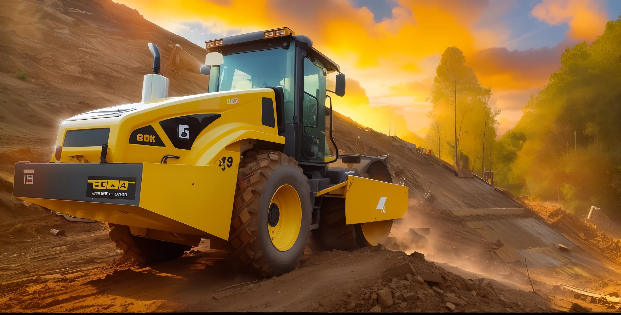 a close up of a yellow construction vehicle on a dirt road, maquinas pesadas, massive construction machines, ground-quebra, Jcb, digging, construction, trabalhando duro, mining, foto retrato, Retrato de um grande, imagem de alta qualidade", advertising photo, foto do instagram, inovador, Simon Hollósy, demolition, fotografia - shot, cascalhos ao redor, Martelo grande
